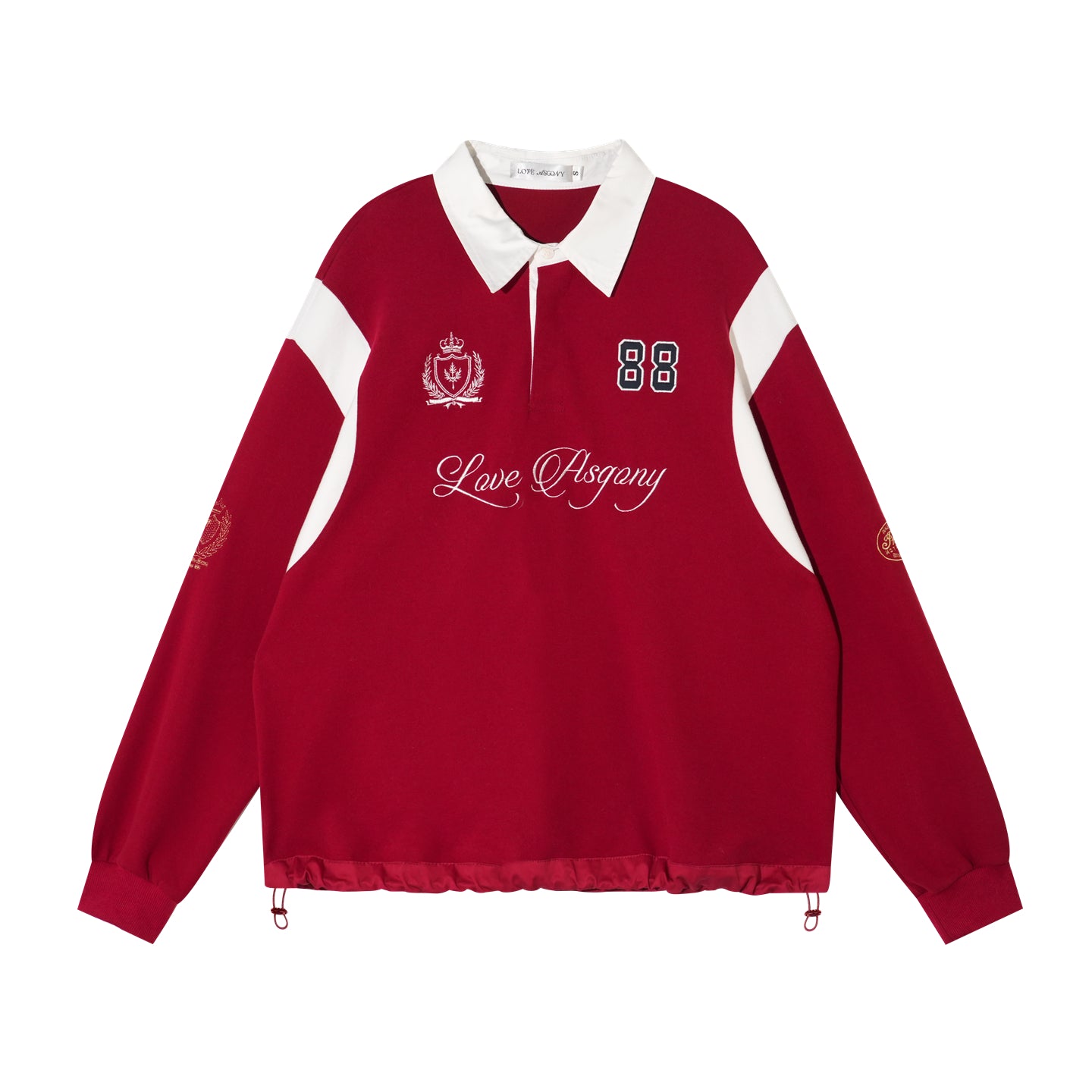 AsGony ASG25439 Color blocking shirt collar embroidered drawstring sweatshirt