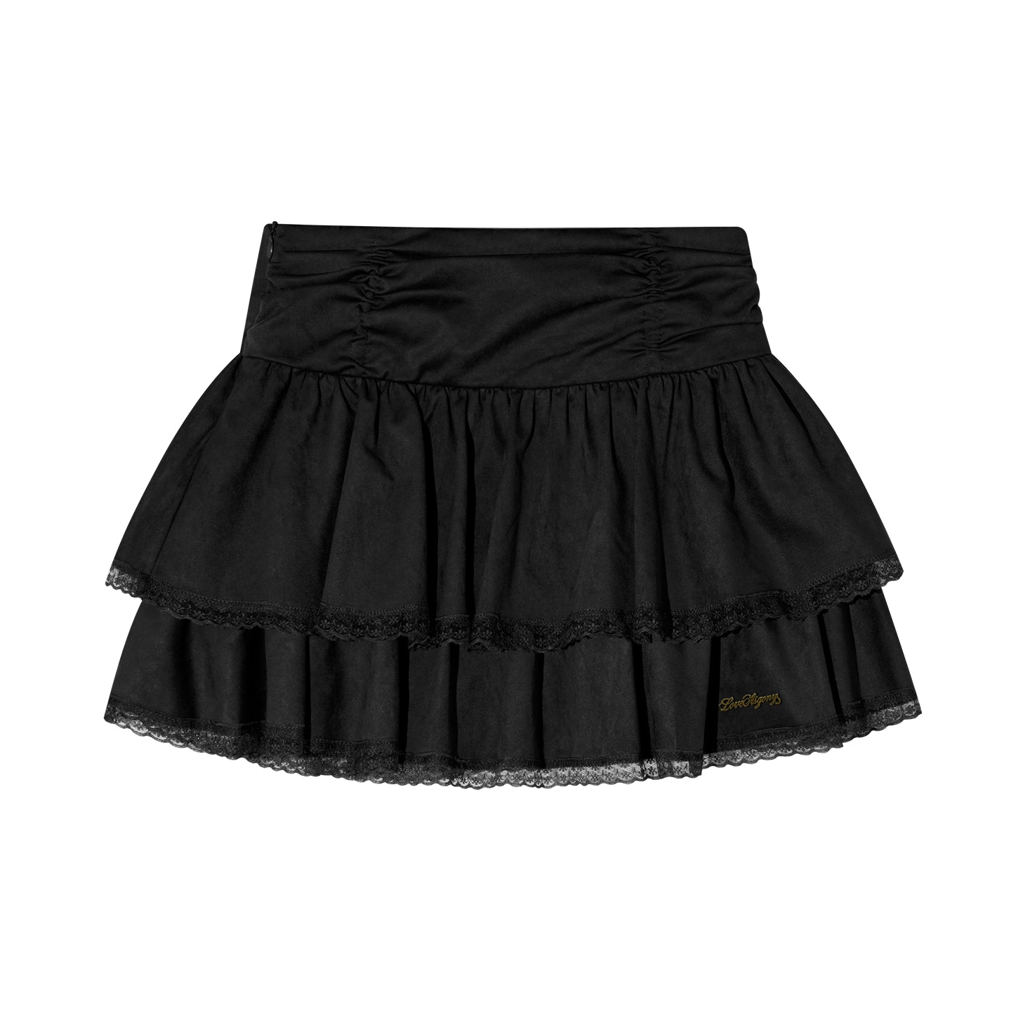 AsGony ASG25440 Suede pleated lace puffy skirt