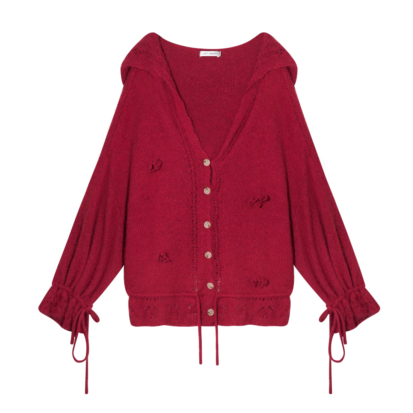 AsGony ASG25452 V-neck flower tie wool blend knitted cardigan