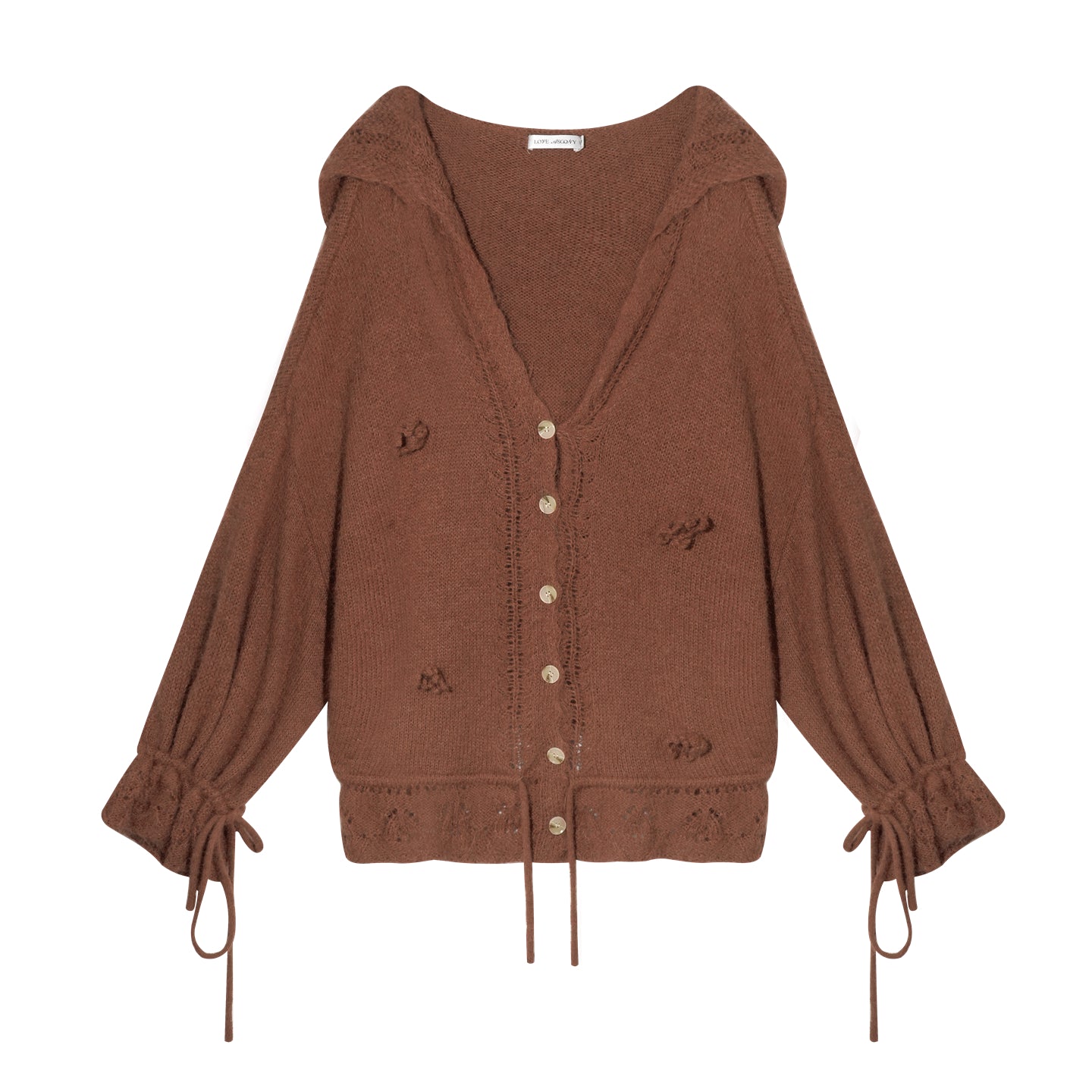 AsGony ASG25452 V-neck flower tie wool blend knitted cardigan