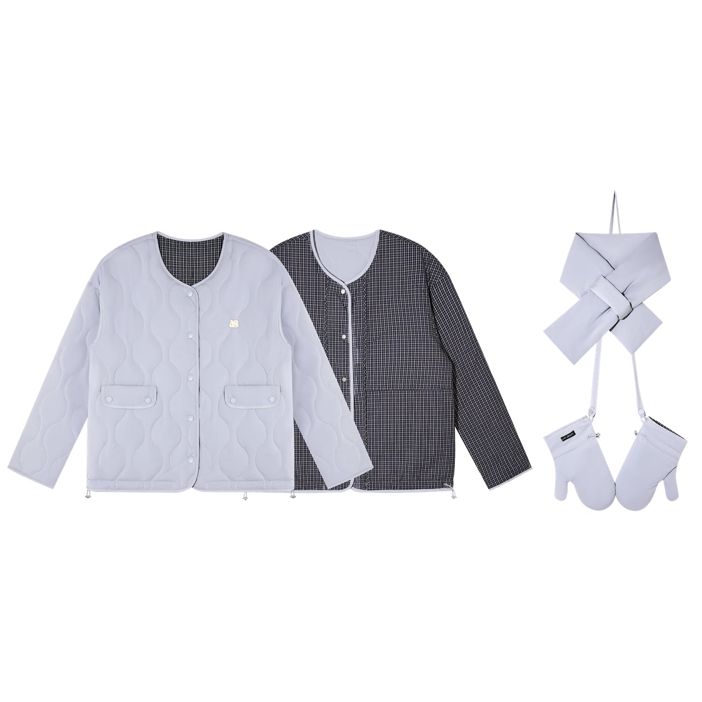 AsGony ASG25456 Double sided plaid scarf gloves cotton suit set