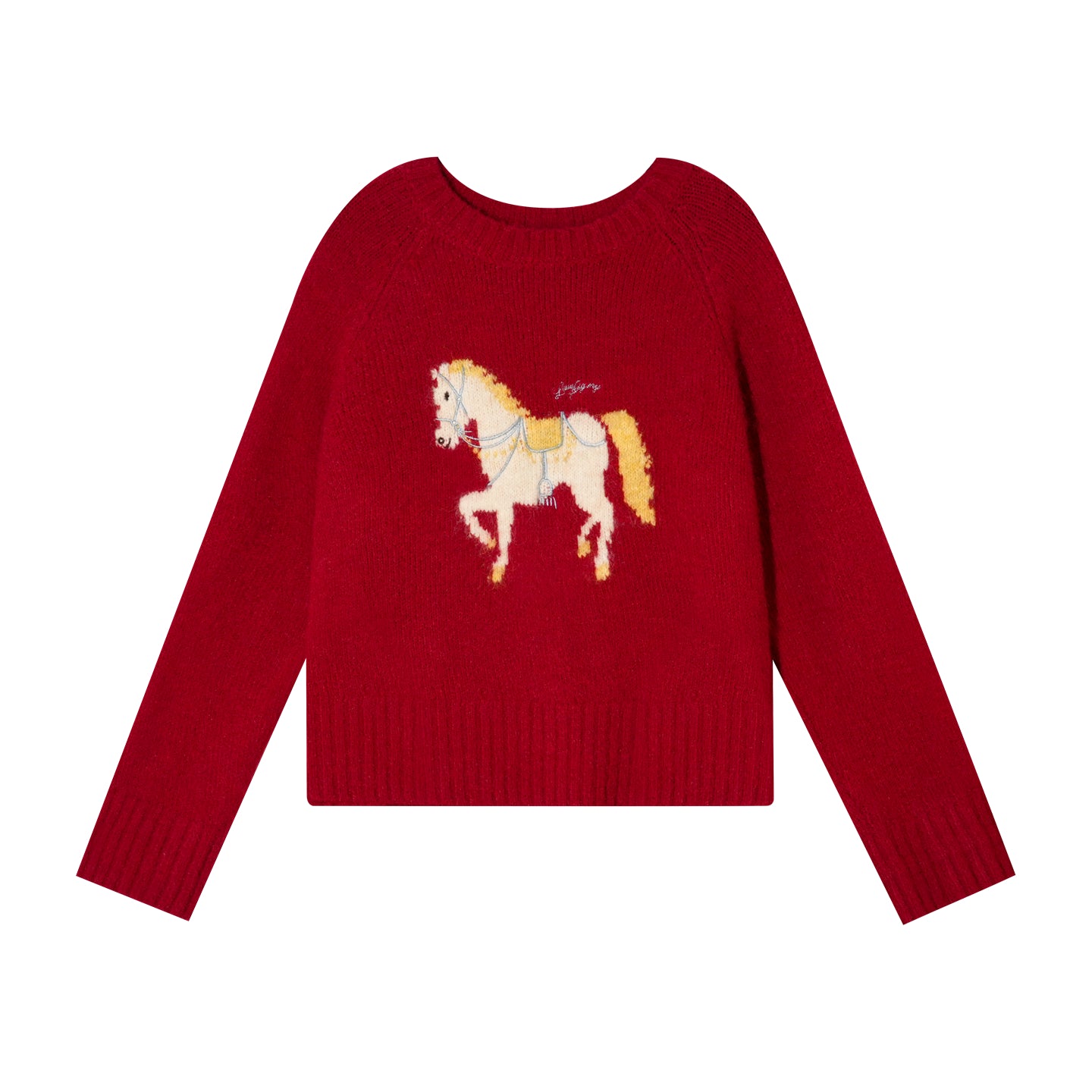 AsGony ASG25480 Wool pony jacquard embroidered round neck sweater