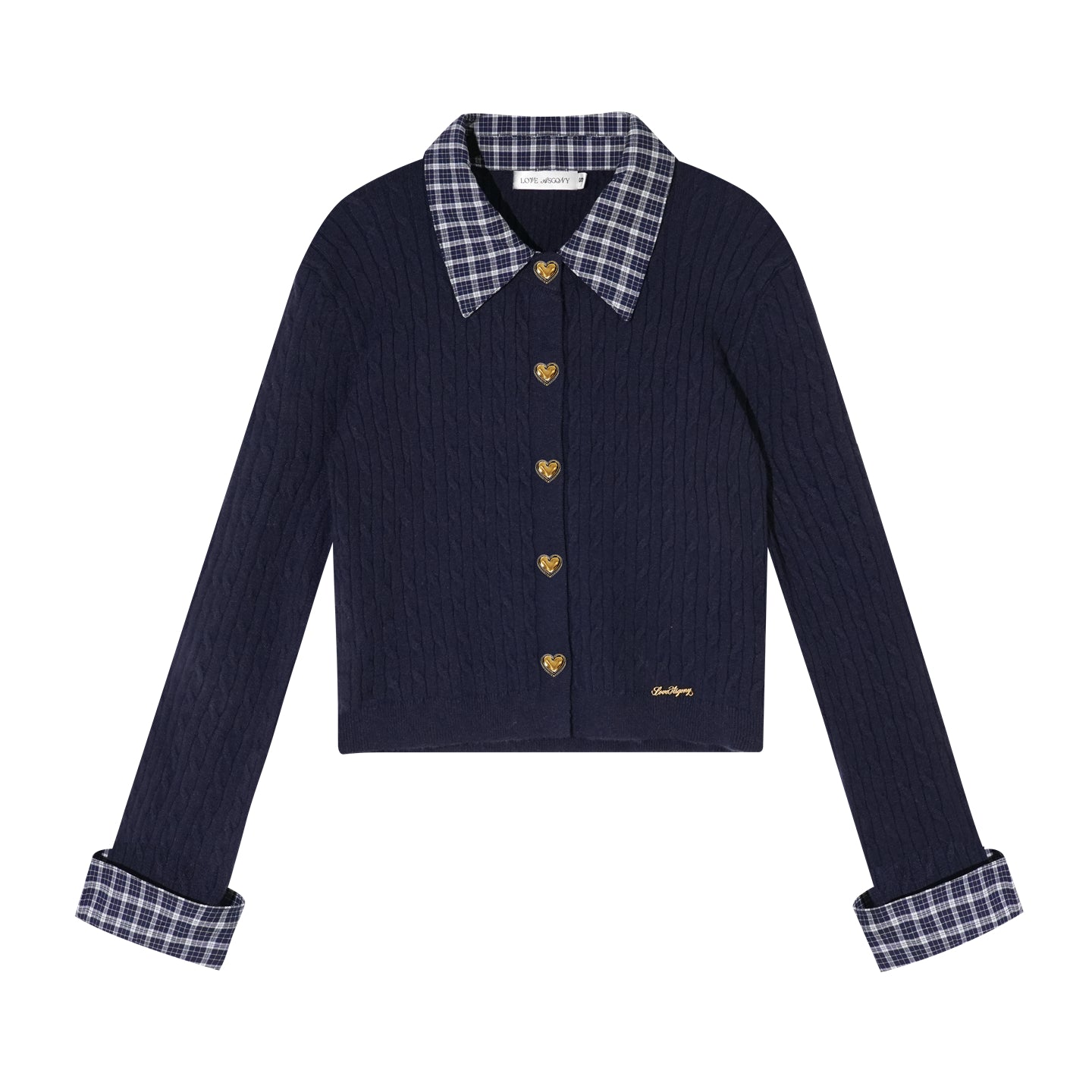 AsGony ASG25485 Wool plaid patchwork shirt collar twisted knit sweater