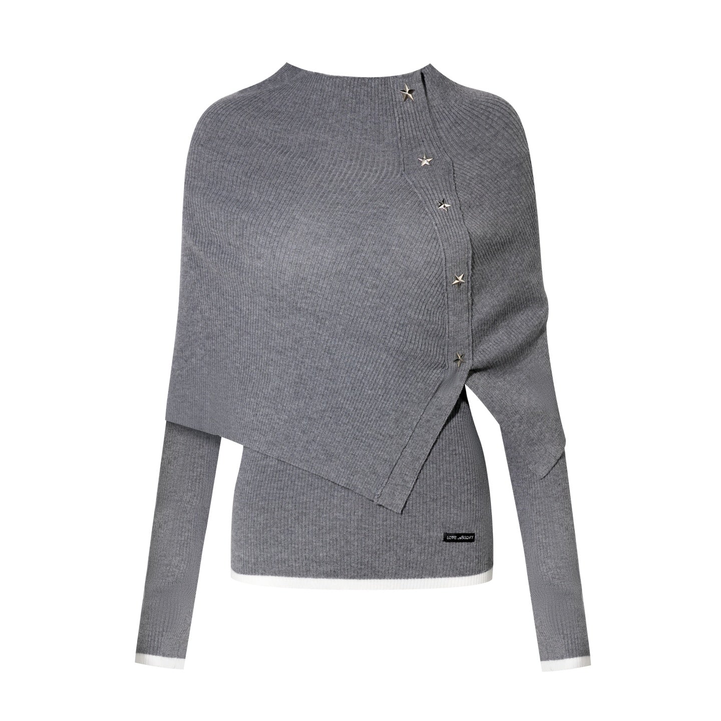 AsGony ASG25501 Wool shawl high neck rivet fake two piece sweater