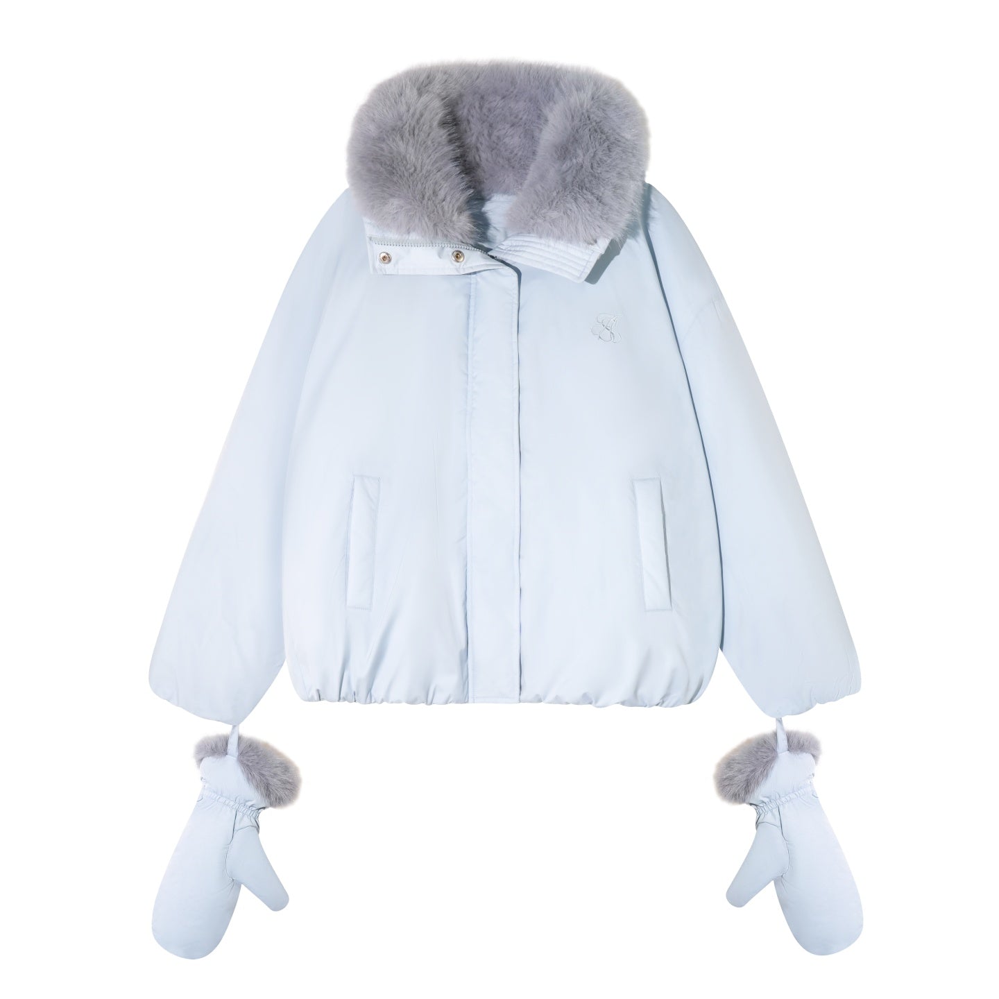 AsGony ASG25502 Detachable fur collar short down jacket