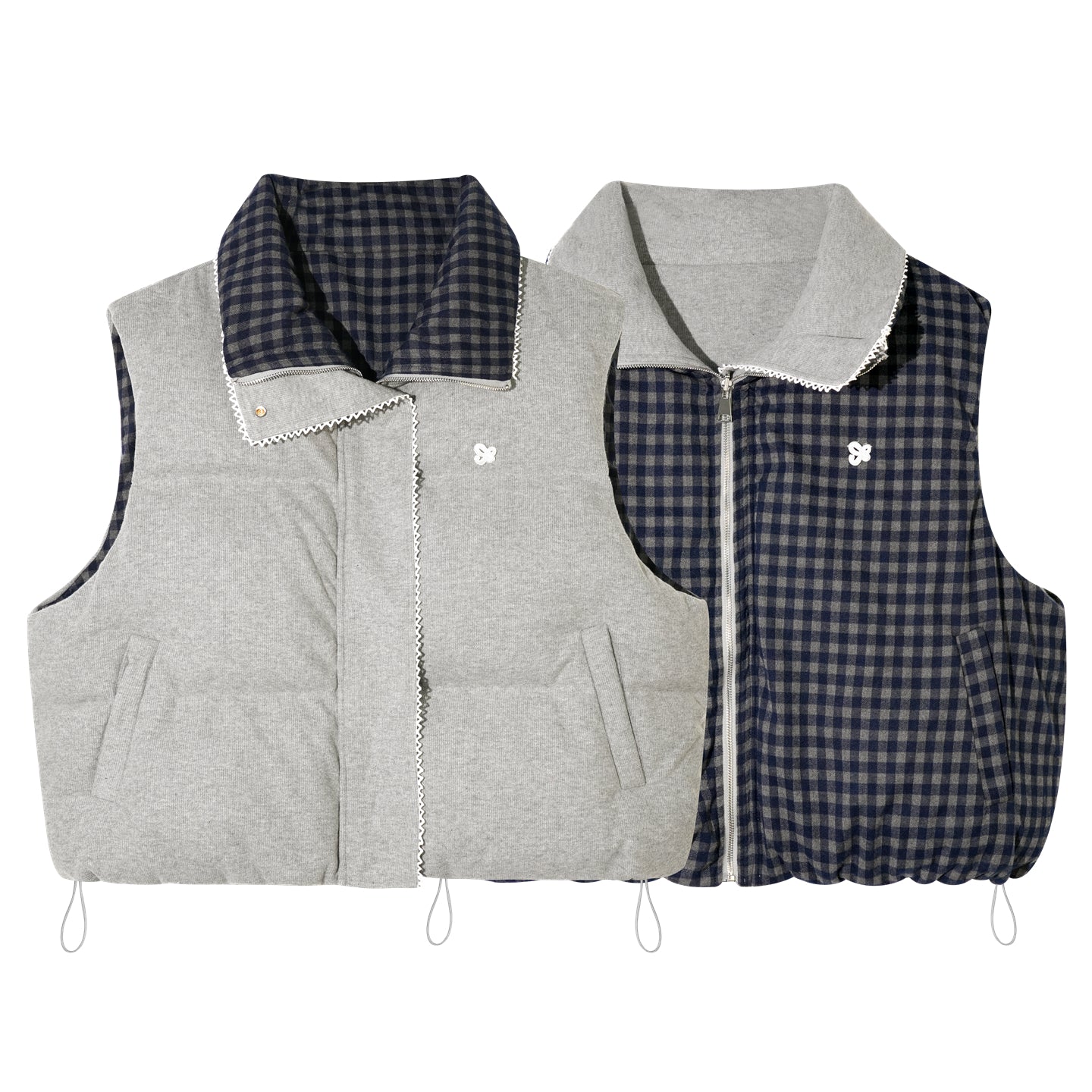 AsGony ASG25503 Double sided plaid lace patchwork vest
