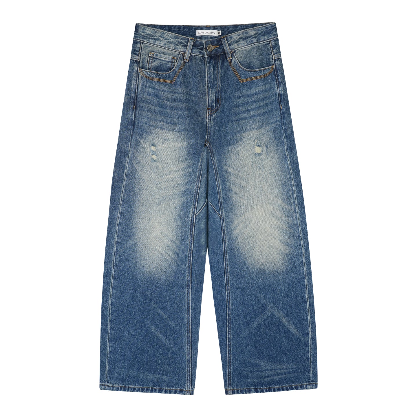 AsGony ASG25513 Ripped water washed curved knife jeans
