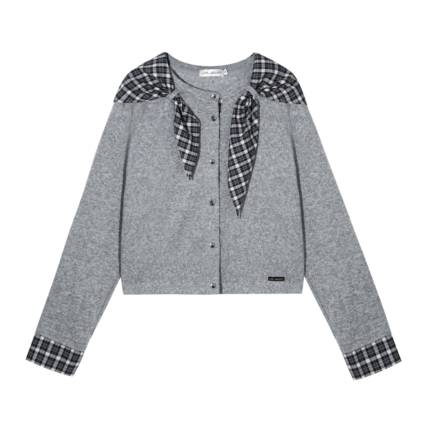 AsGony ASG25566 Wool plaid splicing tie sweater cardigan