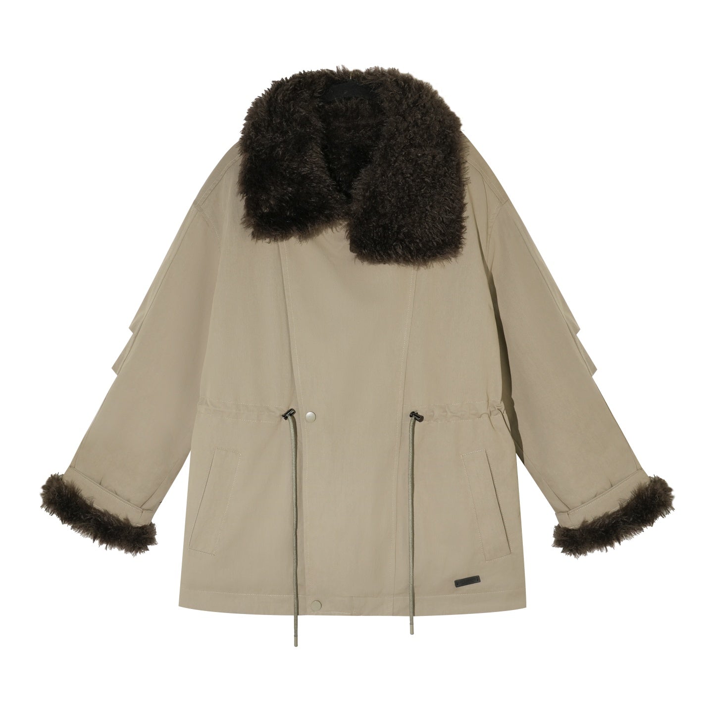 AsGony ASG25568 Sleeves pleated large lapel drawstring loose parka jacket