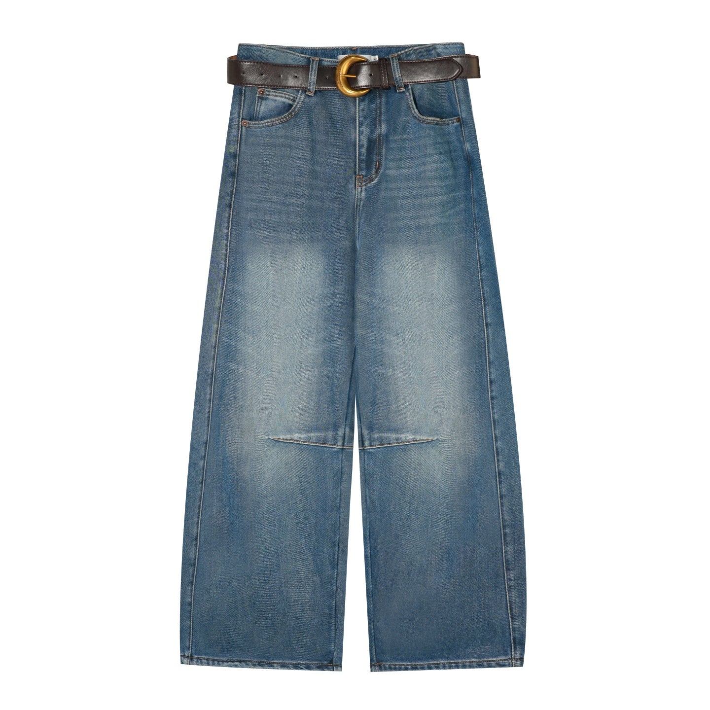 AsGony ASG25570 Plush versatile curved knife washed denim jeans