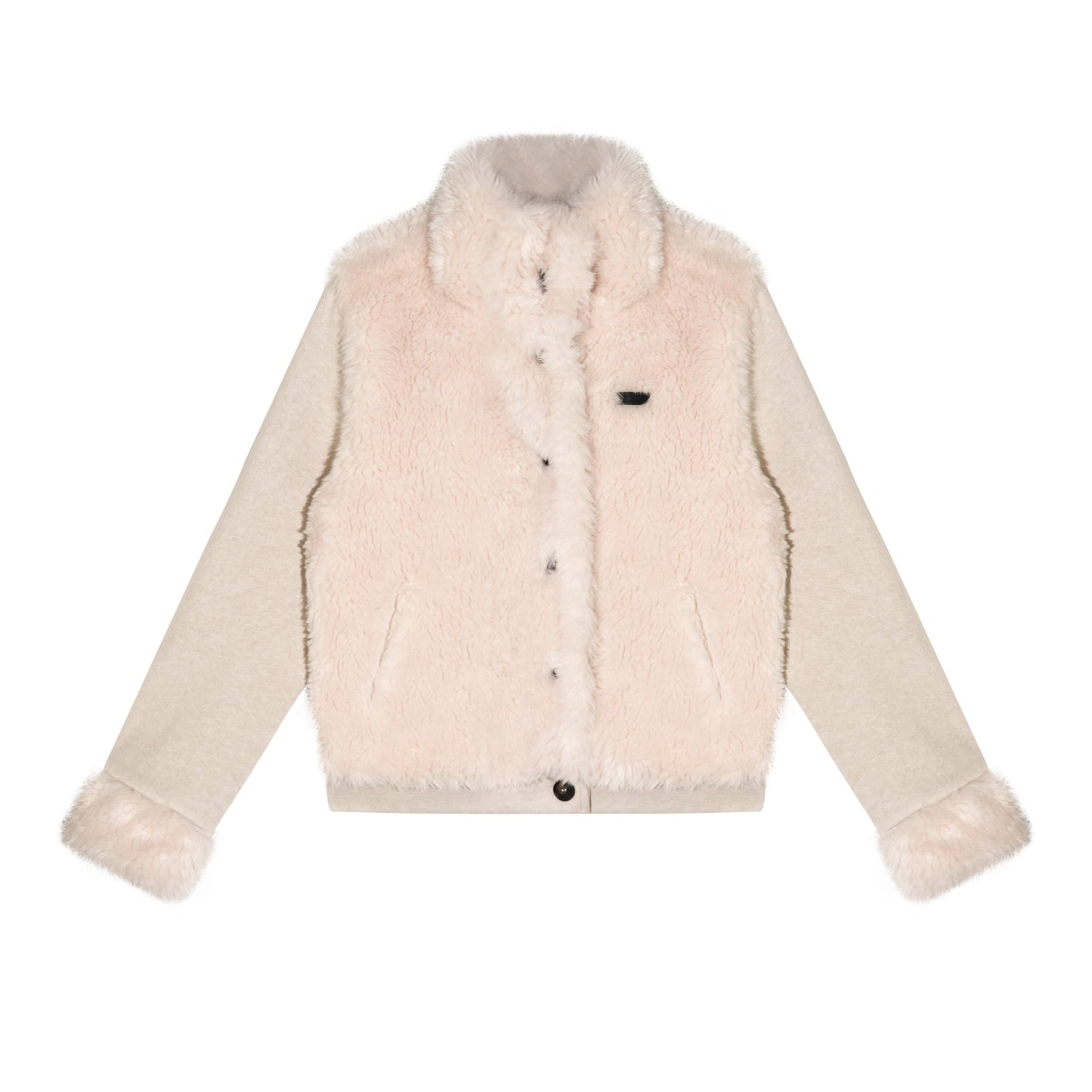 AsGony ASG25587 Environmentally friendly fur knitted stand up collar spliced jacket