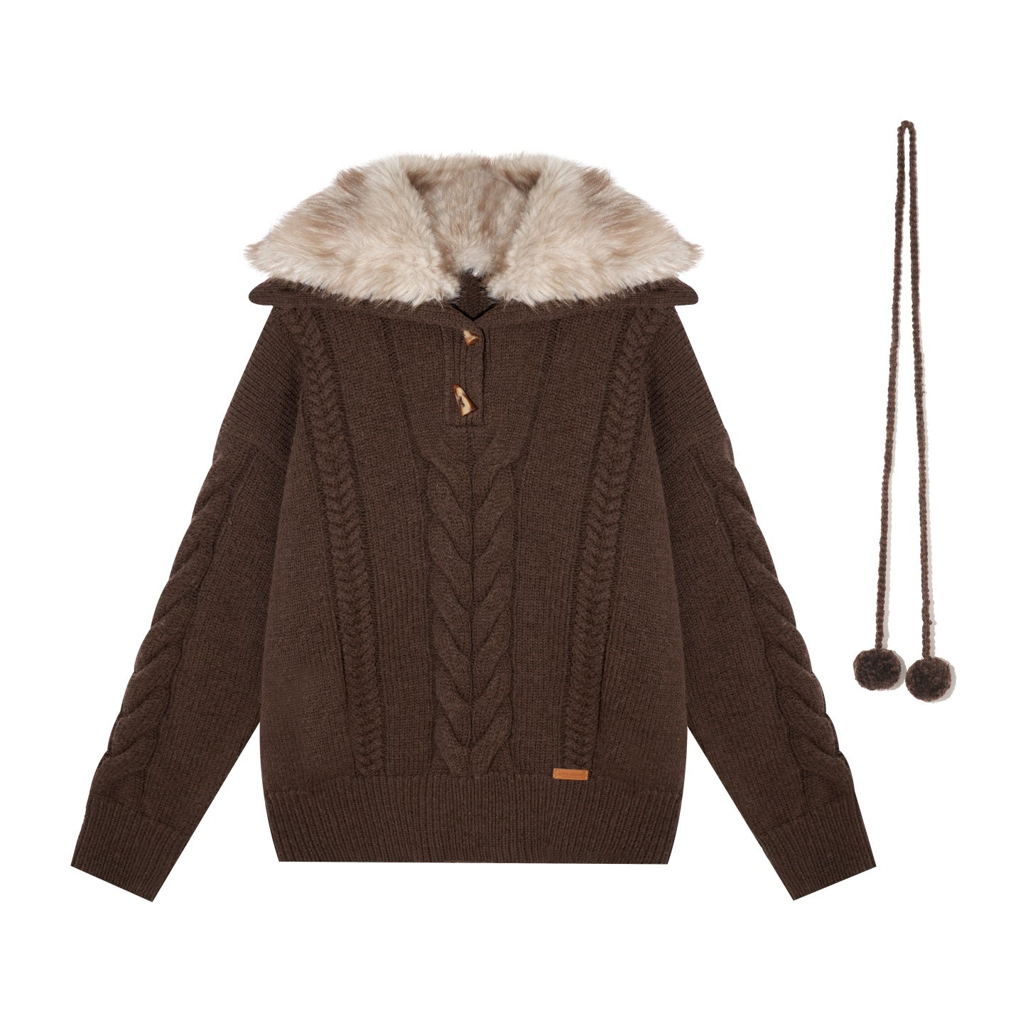 AsGony ASG25619 Detachable wool collar needle twisted pullover sweater