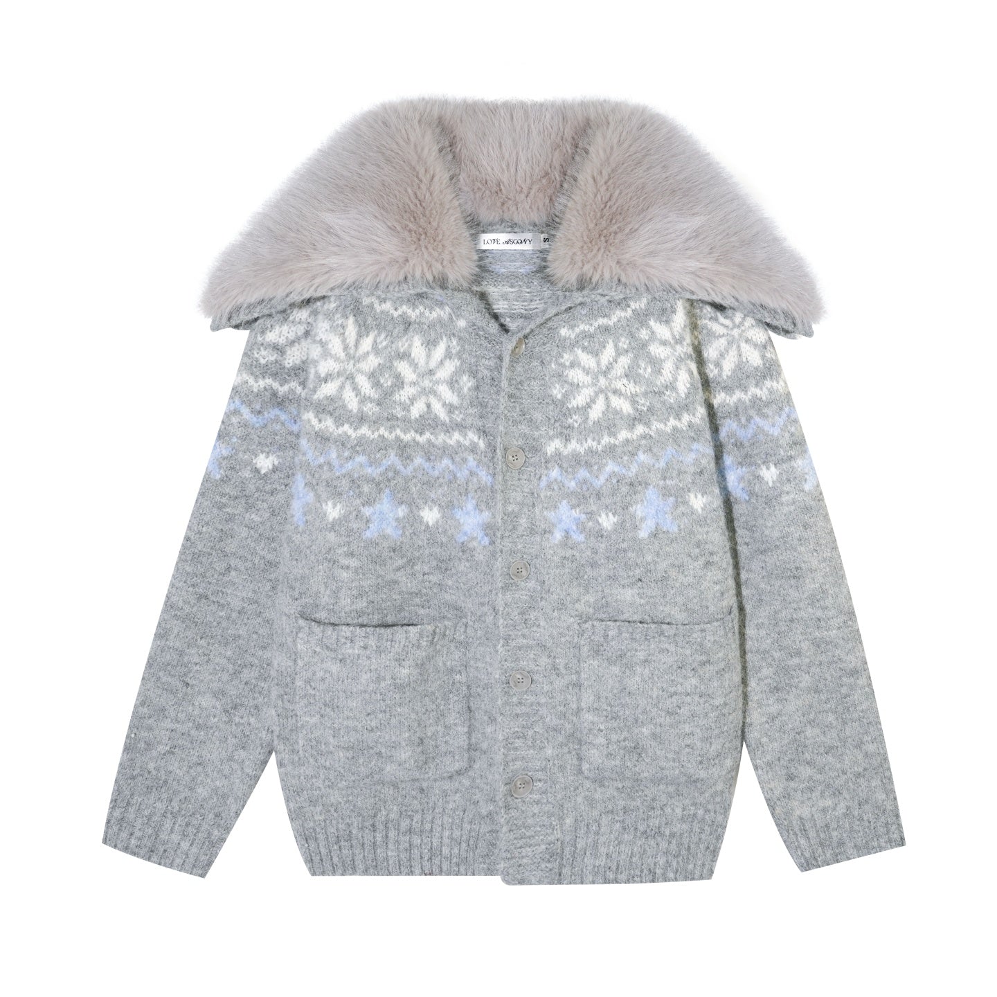 AsGony ASG25621 Wool blend eco-friendly wool collar Fel Island jacquard knitted jacket