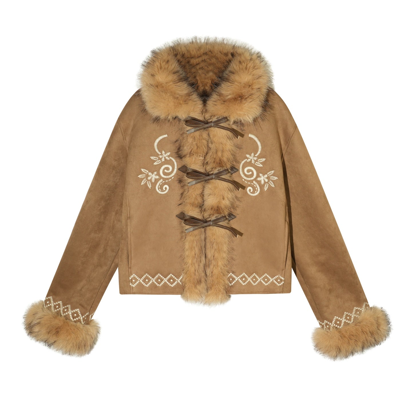 AsGony ASG25623 Coarse thread embroidery strap fur integrated jacket
