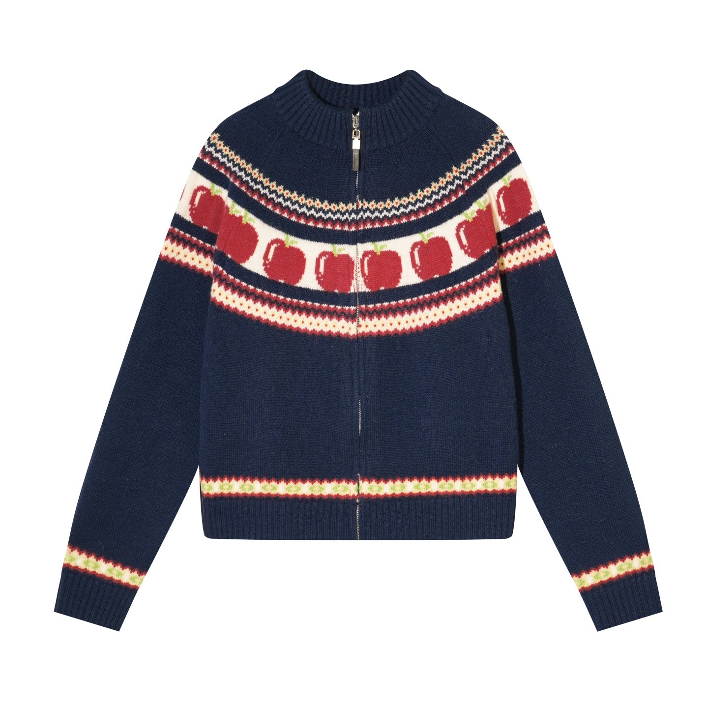 AsGony ASG25626 Wool Fel Island Jacquard Zipper Knitted Sweater Jacket