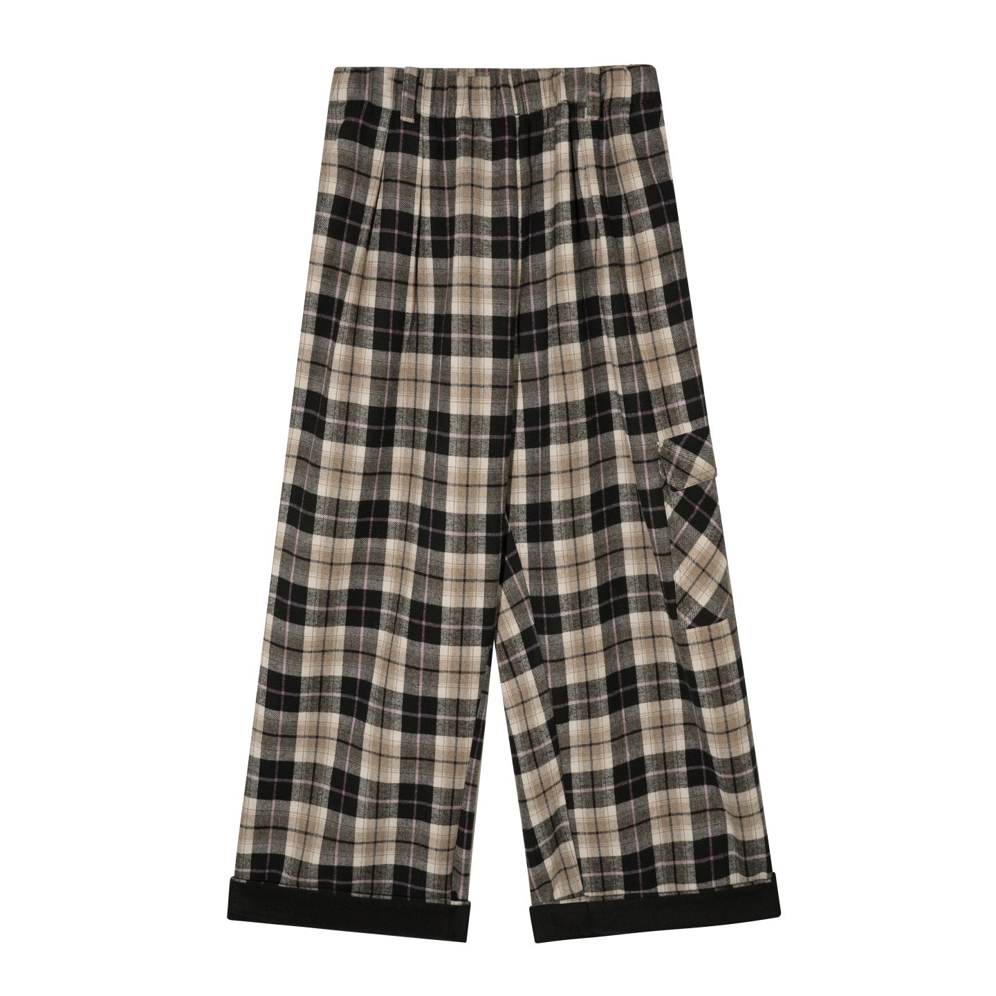 AsGony ASG25629 Elastic plaid wide leg casual pants