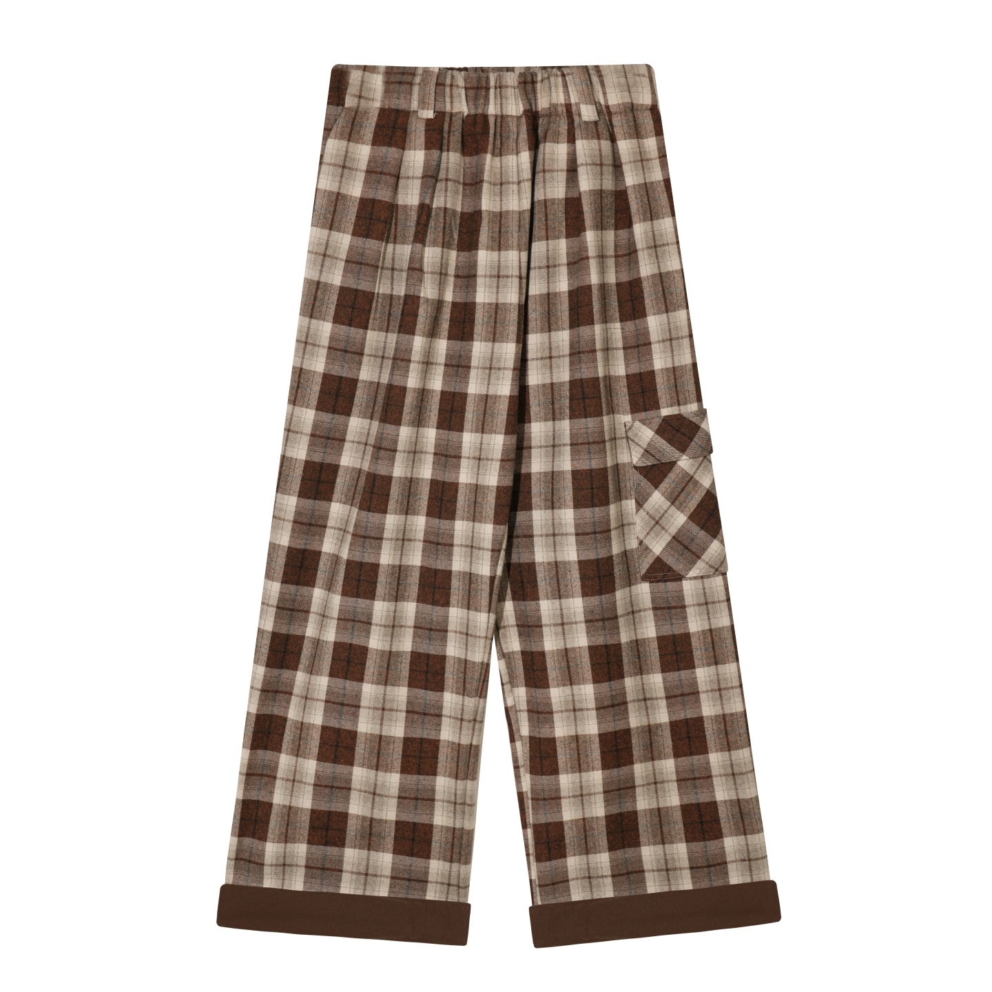 AsGony ASG25629 Elastic plaid wide leg casual pants
