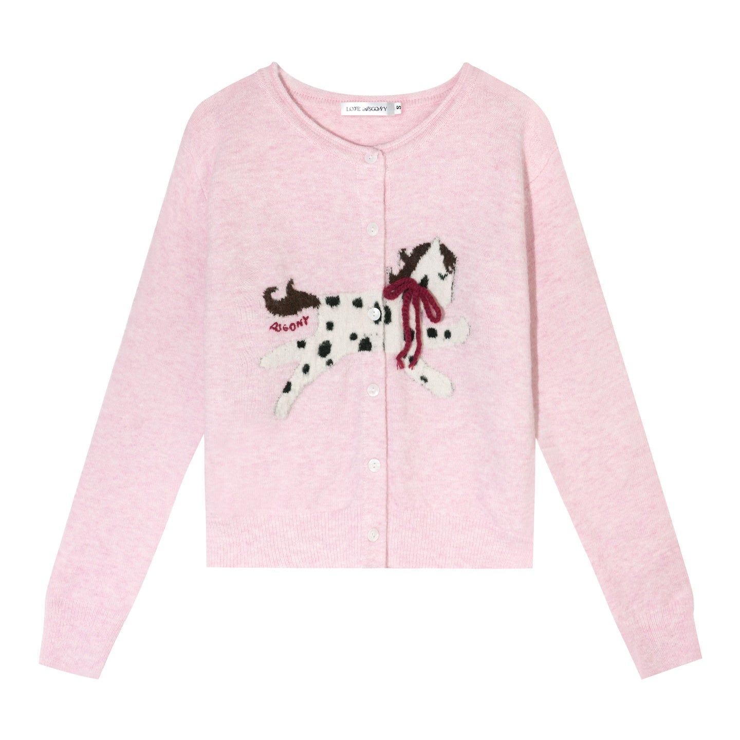 AsGony ASG25648 Pony jacquard bow round neck wool cardigan