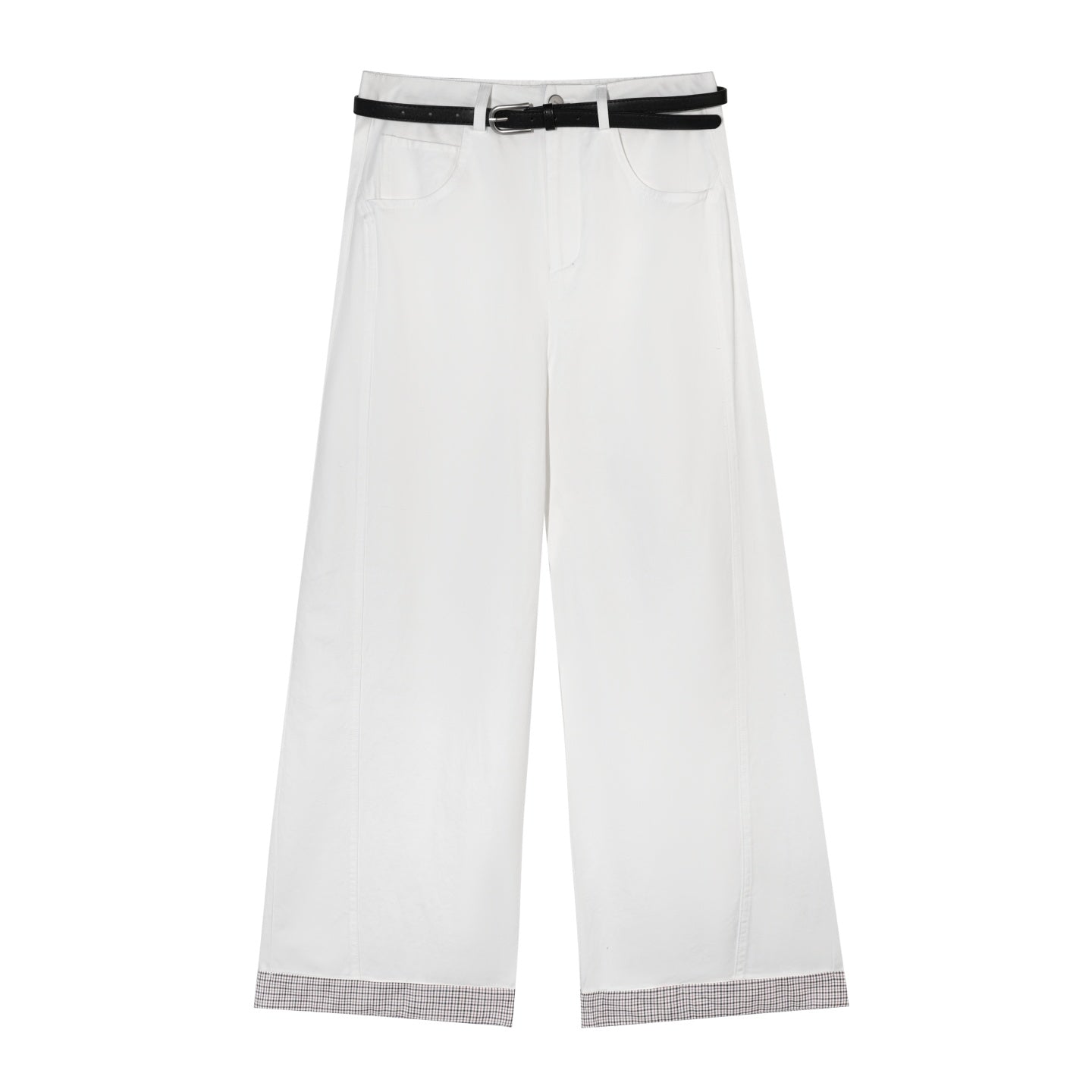 AsGony ASG25651 Plaid splicing curved knife casual pants