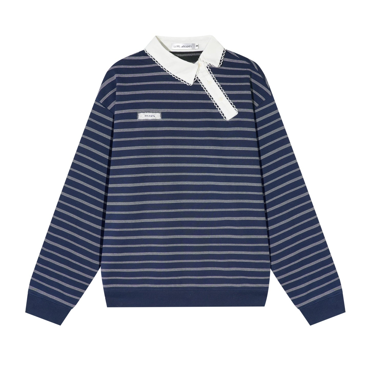 AsGony ASG25658 Slanted placket lace collar striped patchwork hoodie