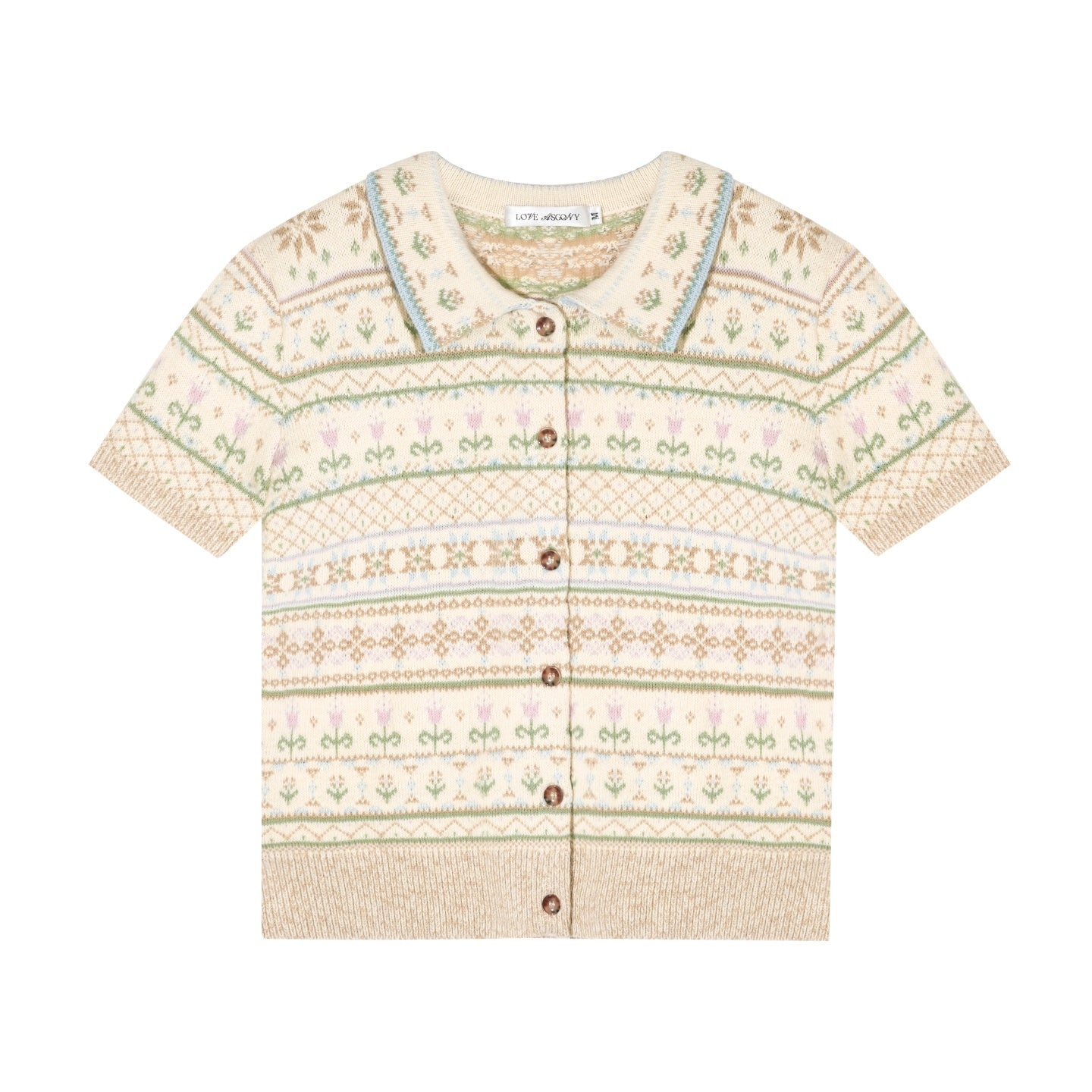 AsGony ASG25659 Fel Island wool jacquard knitted short sleeved top