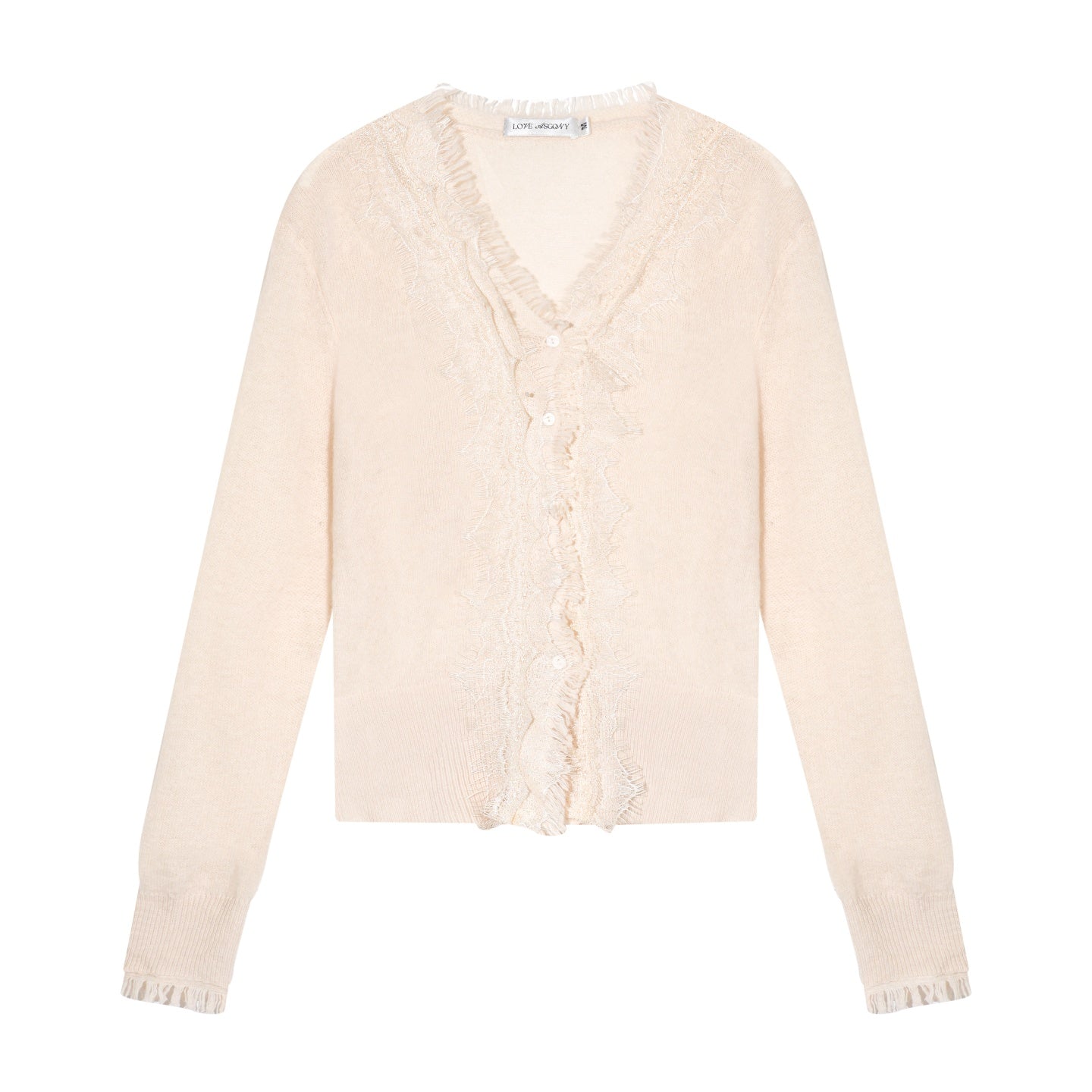 AsGony ASG25662 Sheep wool lace patchwork V-neck knitted sweater