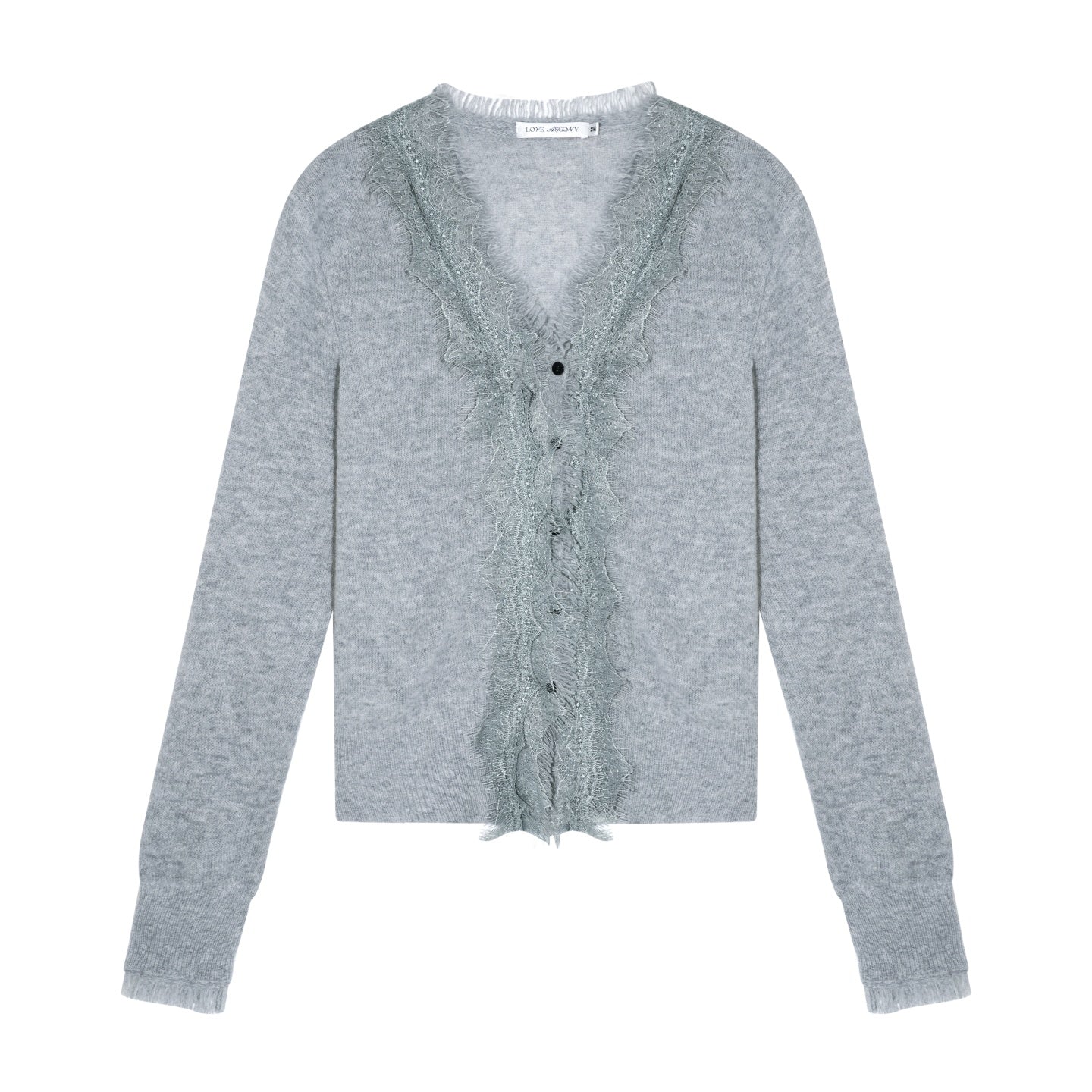 AsGony ASG25662 Sheep wool lace patchwork V-neck knitted sweater