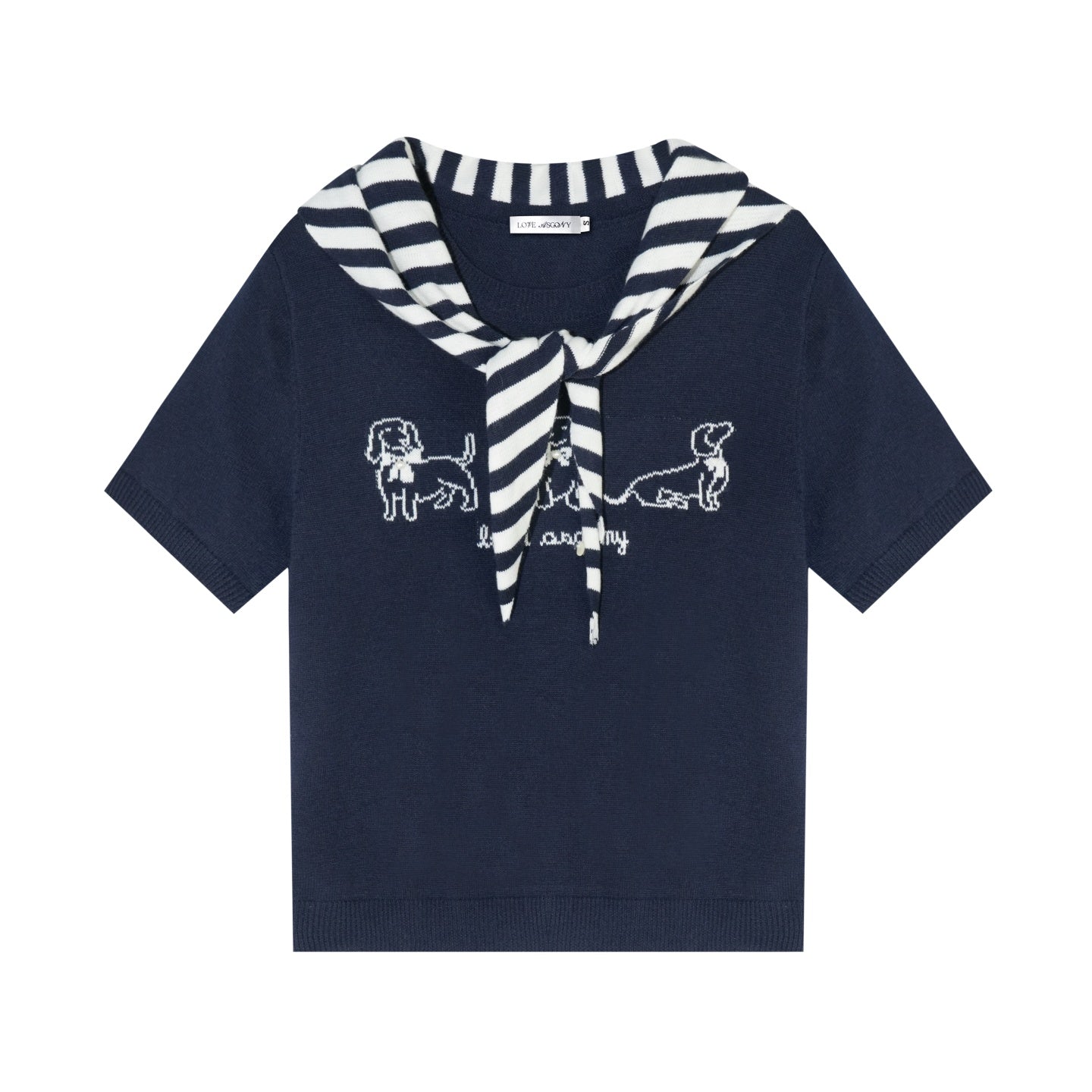 AsGony ASG26008 Wool puppy jacquard round neck striped shawl two-piece set