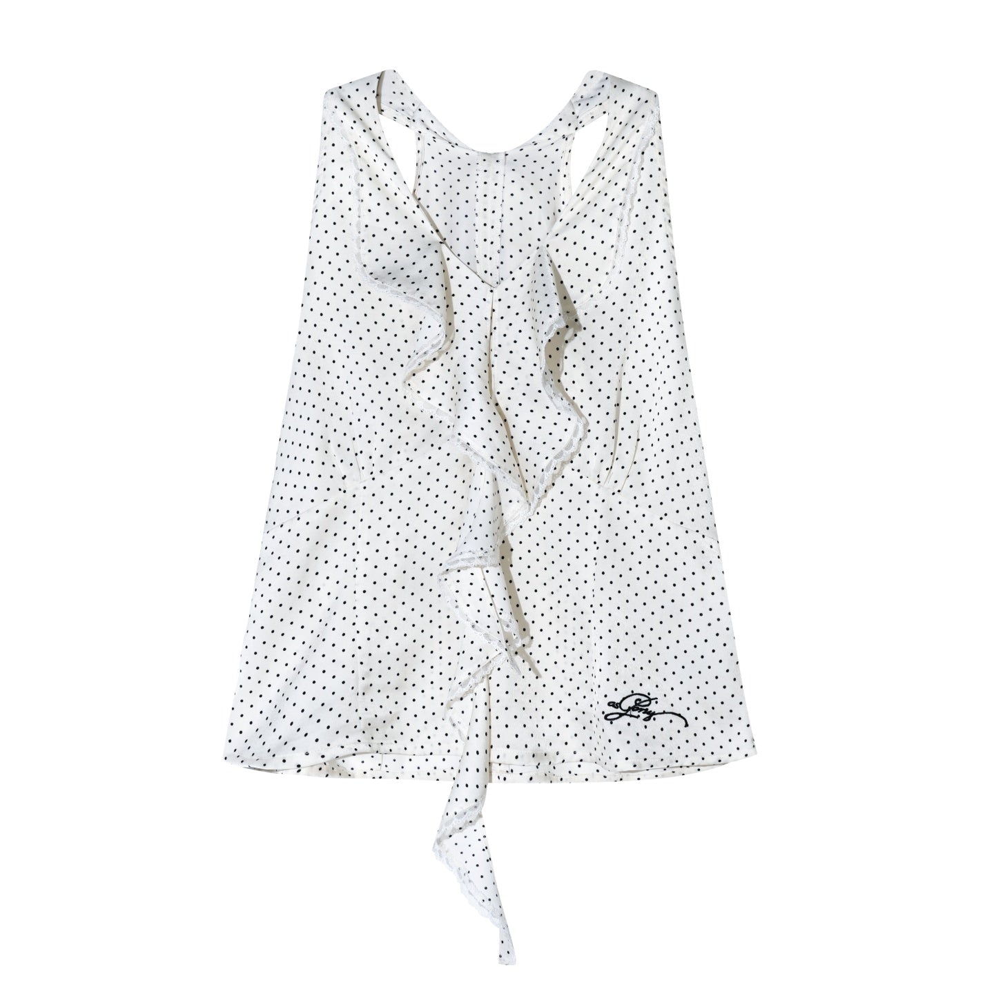 AsGony ASG26018 Lotus leaf lace polka dot sleeveless vest