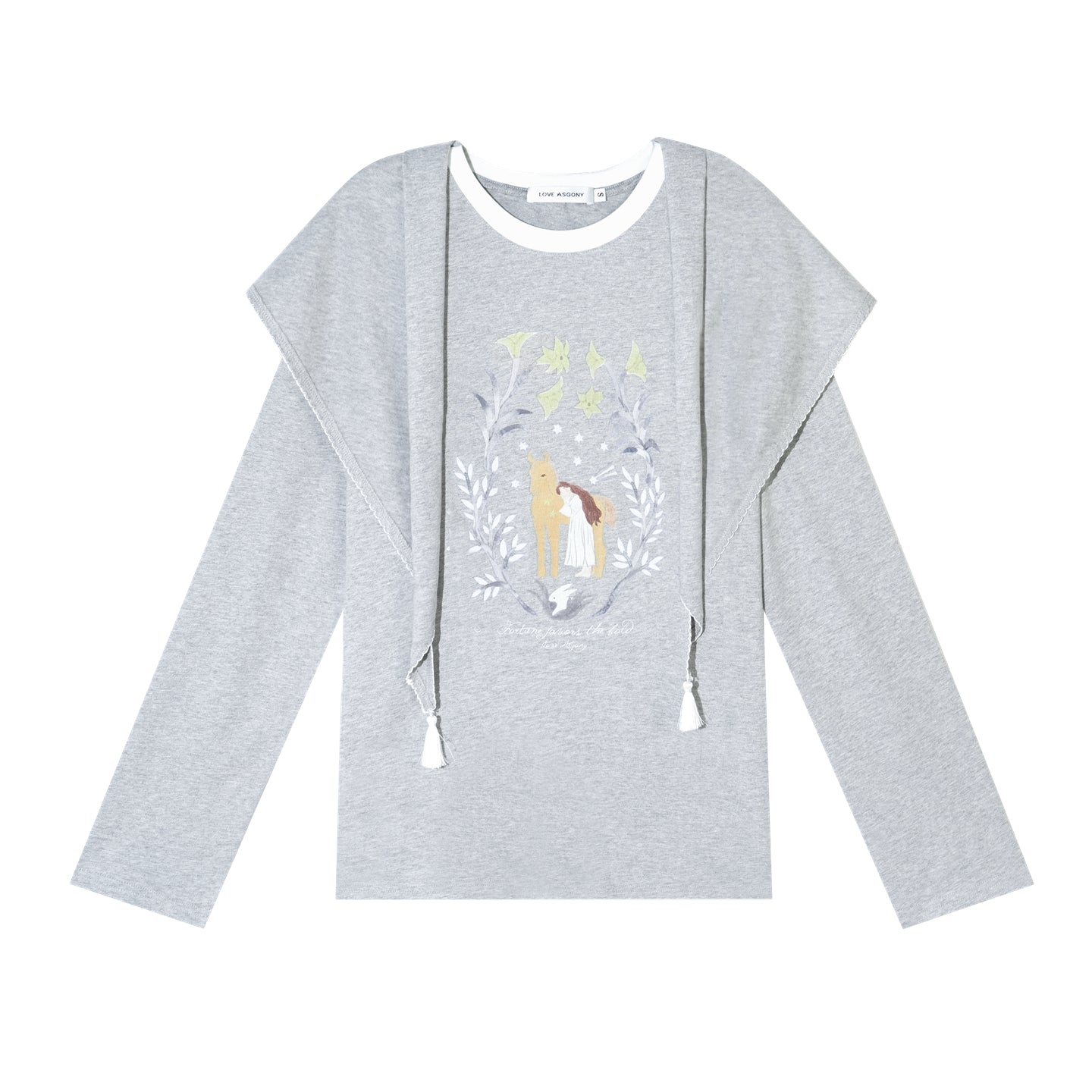 AsGony ASG26025 Triangle shawl pony print T-shirt two-piece set