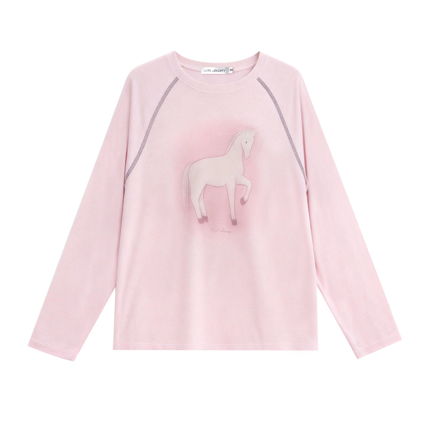 AsGony ASG26026 Tencel wool raglan sleeves with ponytail printed lace T-shirt