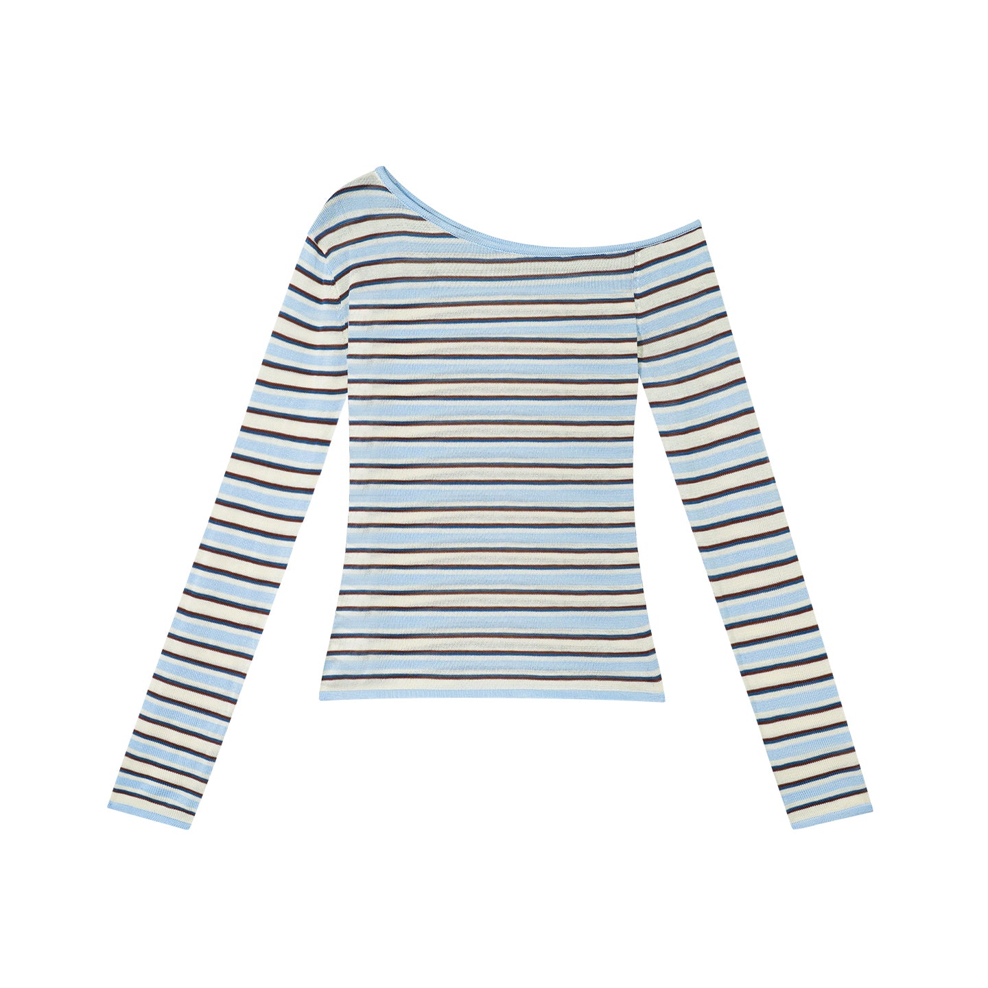 Asgony ASG26513 Striped One-Shoulder Long-Sleeve Knit Top