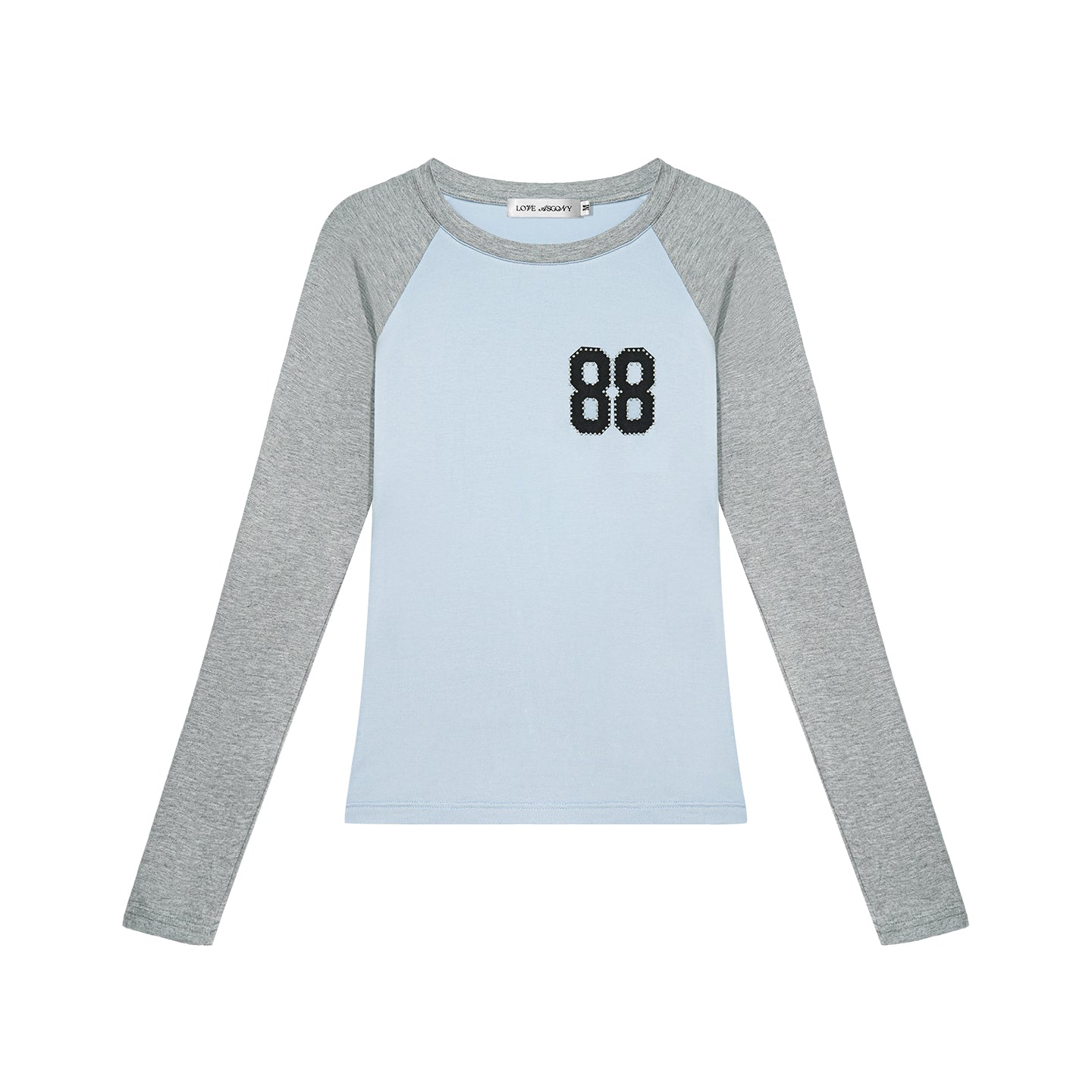 Asgony ASG26543 Crew Neck Contrast Slim Raglan Sleeve Top