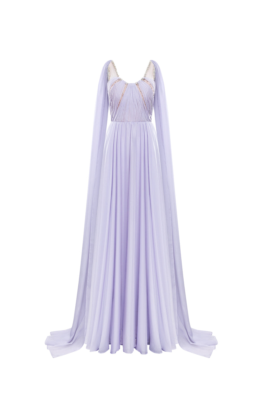 Calista VIOLETTE Draped Chiffon Gown with Sheer Cape