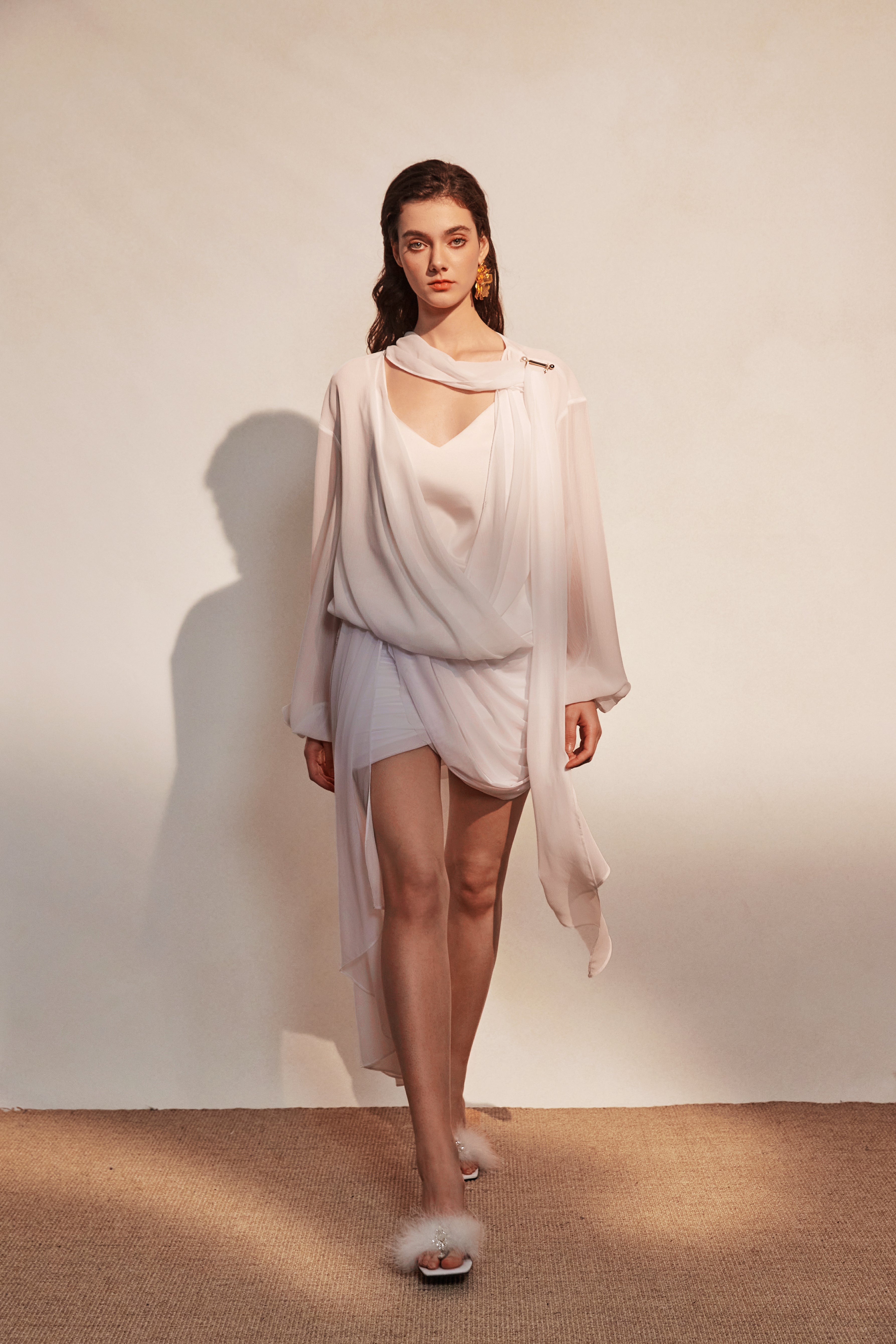 Kingwen White V-neck ribbon shirt + lace up shorts set (seperate)