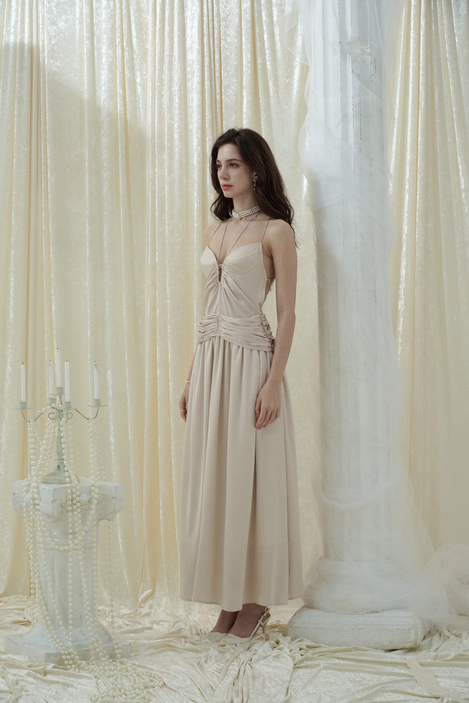 Crow Crew Champagne backless maxi dress