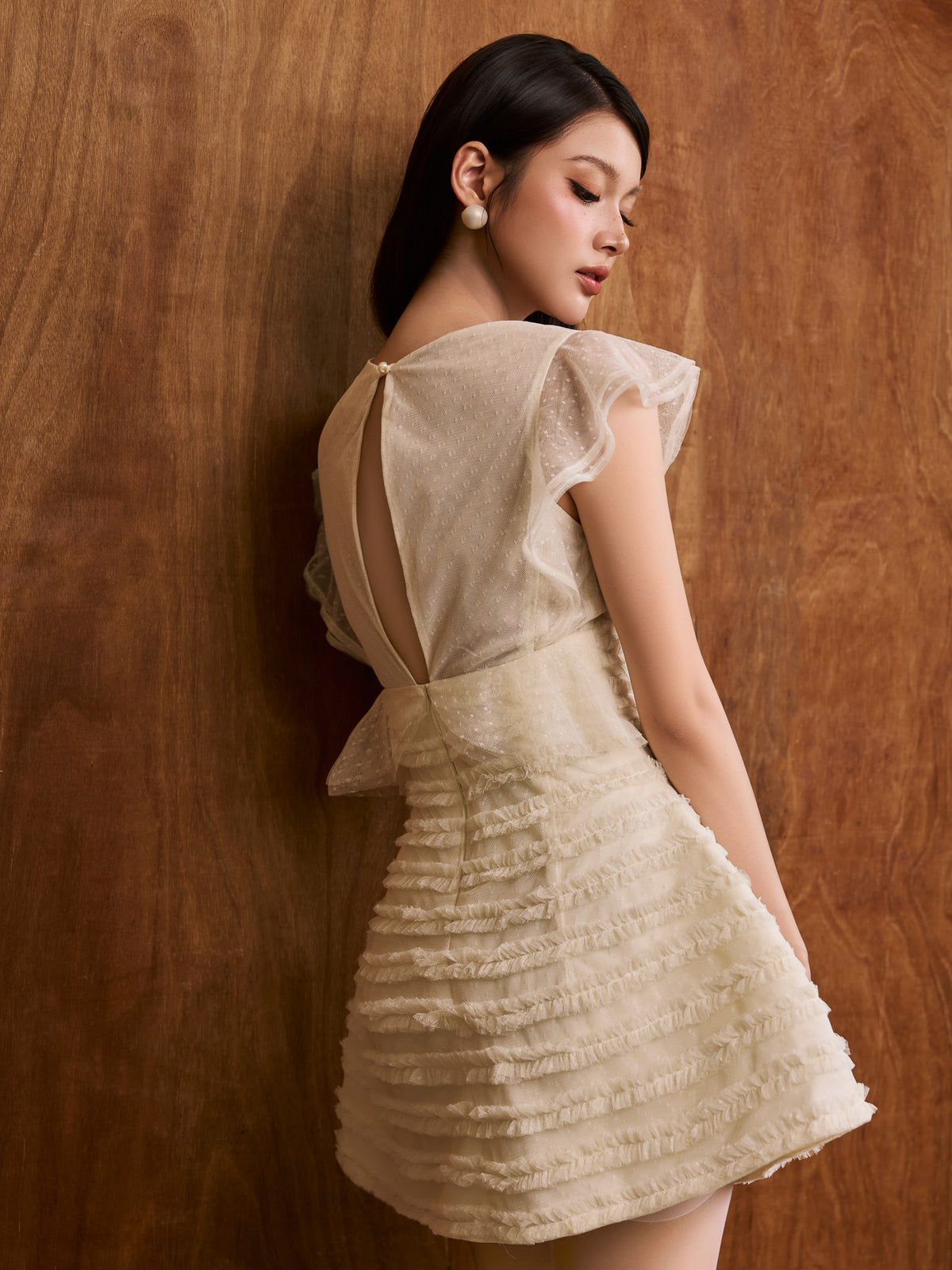 COLIN Ruffle Sleeves Mesh Dress