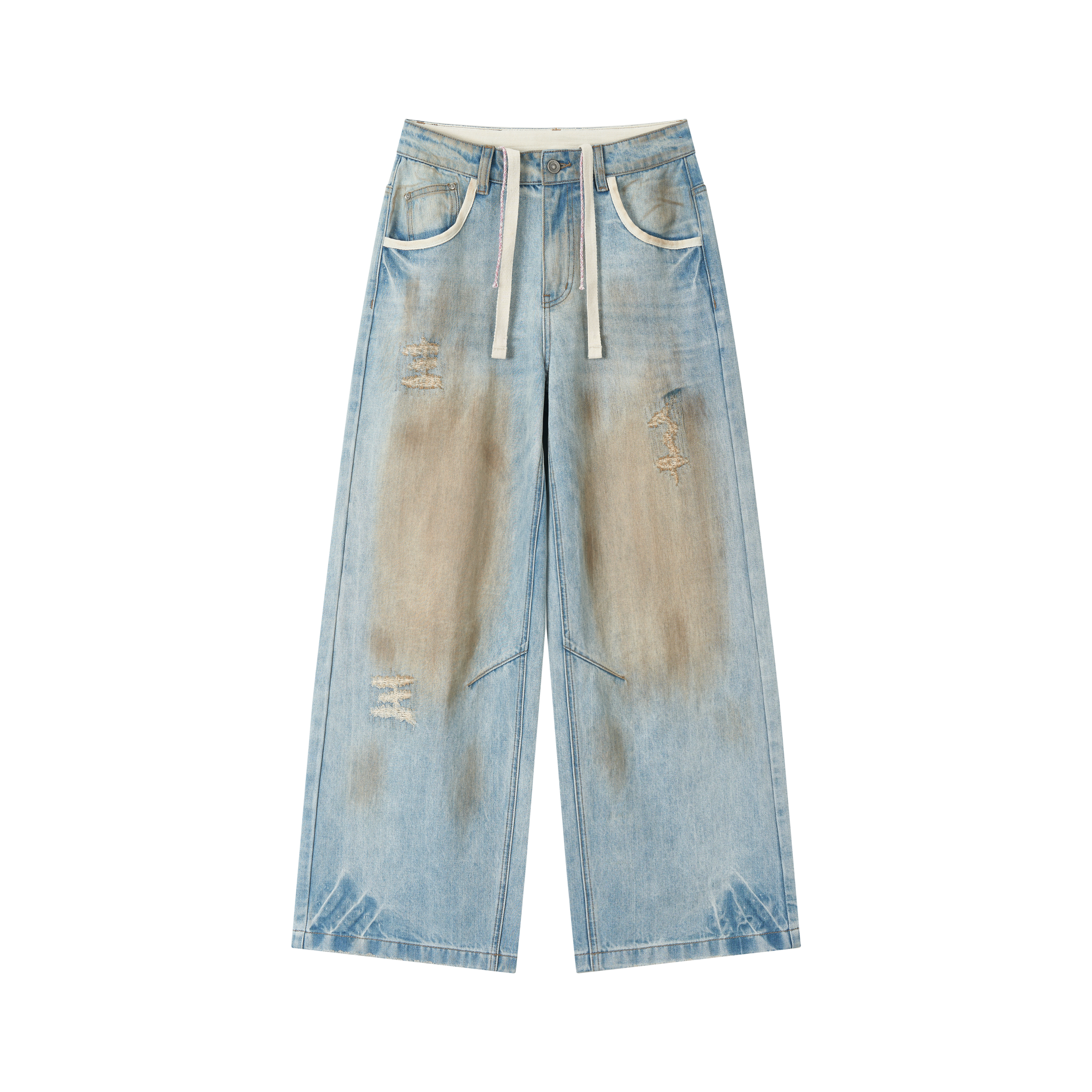 VIA PITTI VIAAP855 Washing and color blocking damage denim pants