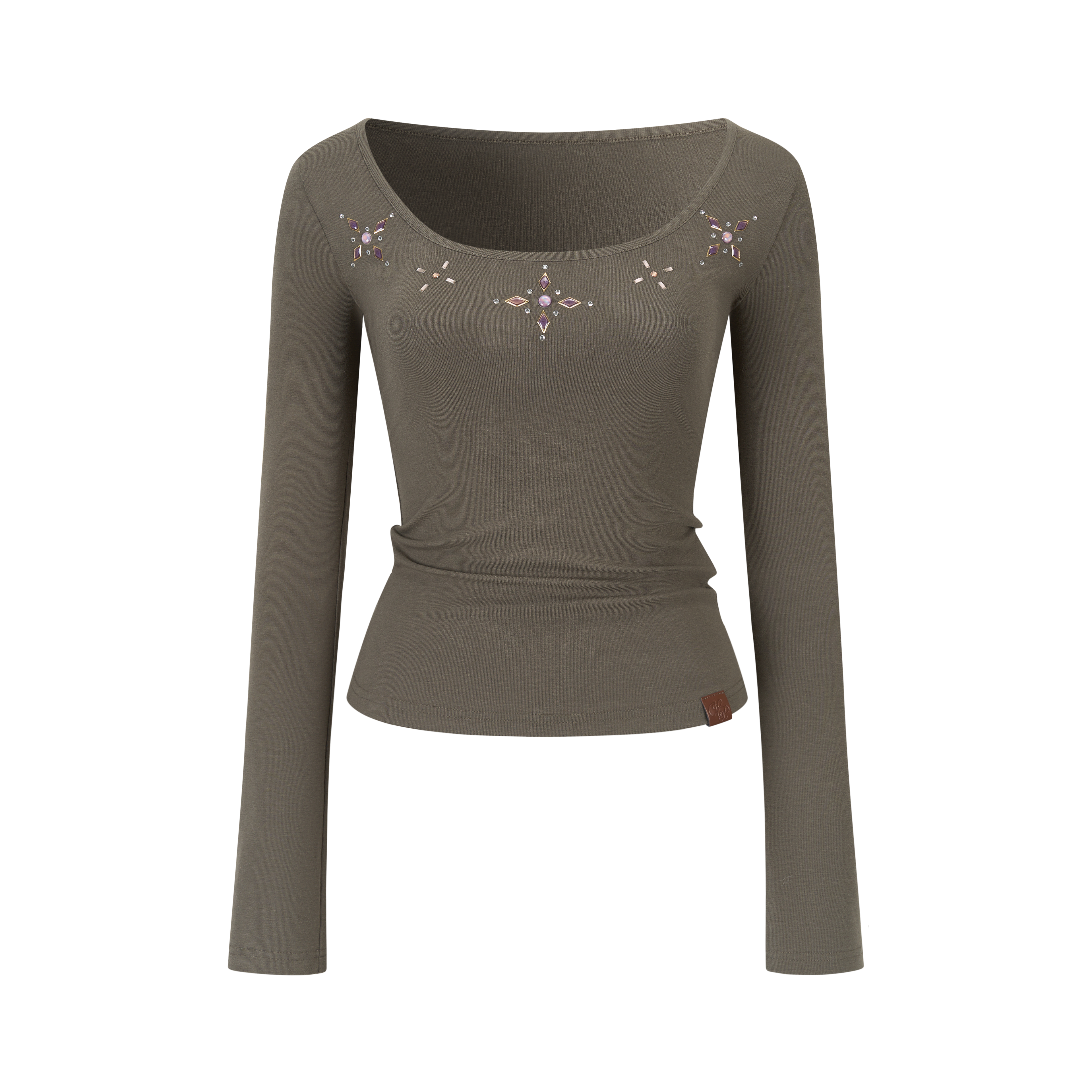 VIA PITTI VIAAP863 Water Diamond Decorative Basic Long Sleeve T