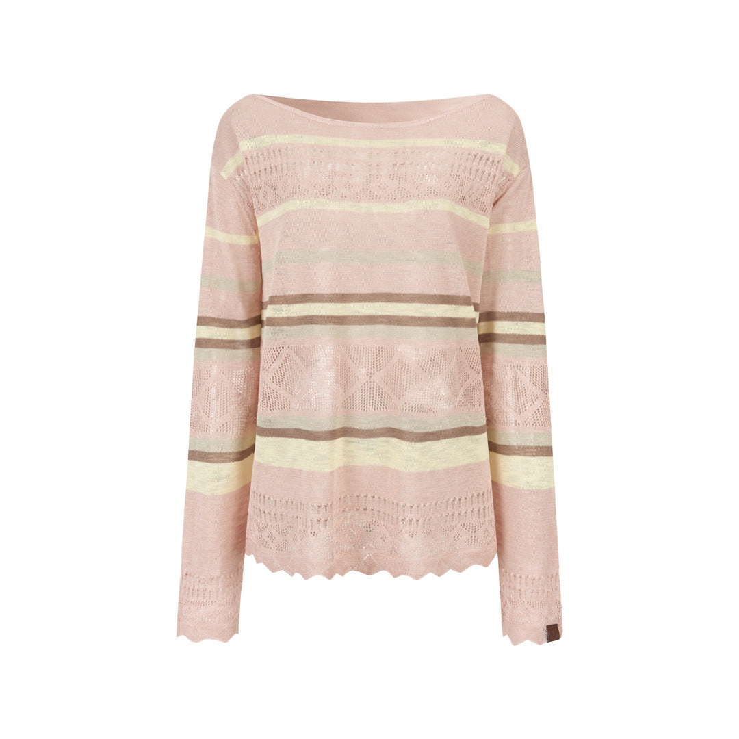 VIA PITTI VIAAK948 Color blocking hollow woolen woven color blocking striped loose fit cover shirt