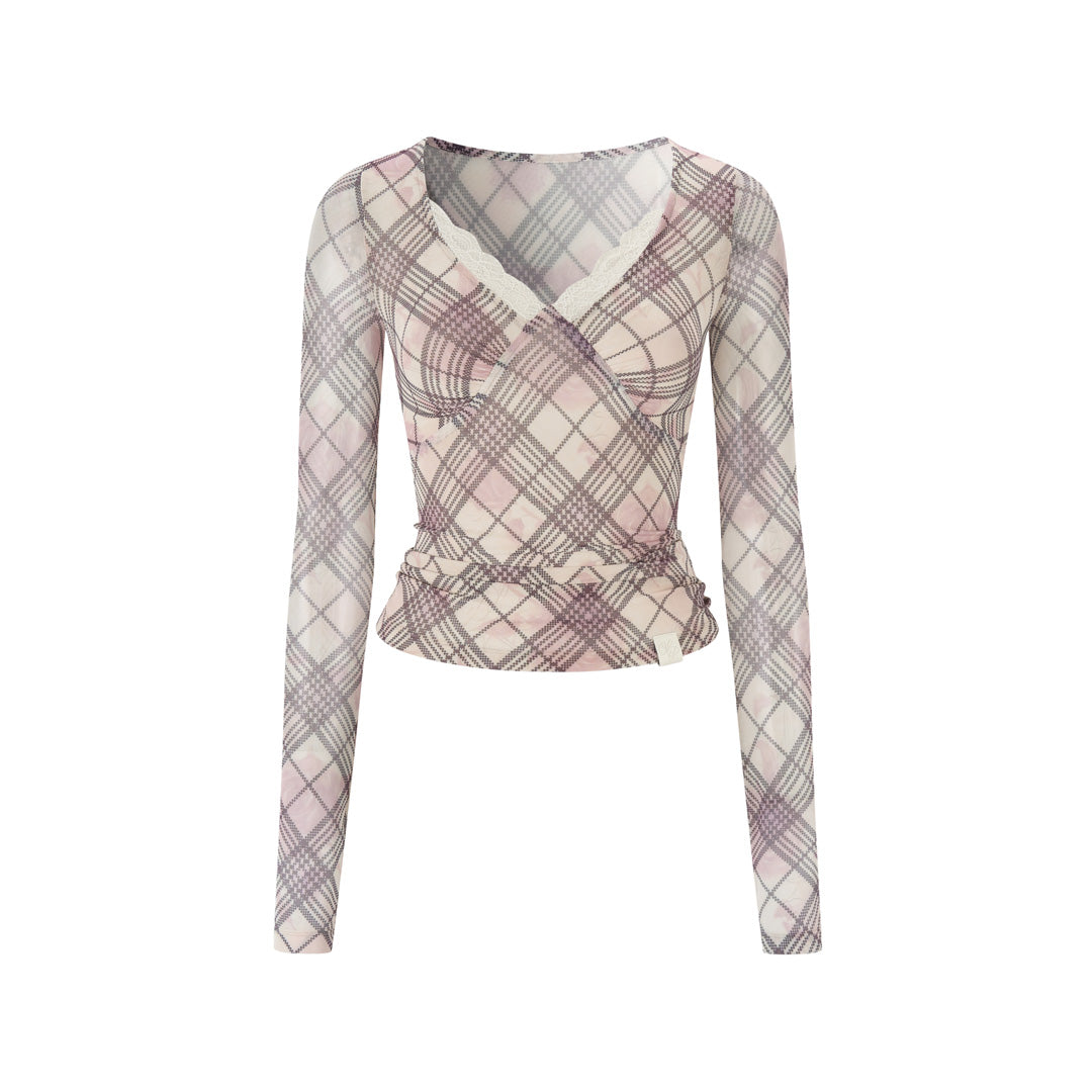 VIA PITTI VIAATP858 Grid mesh splicing slim long sleeved T