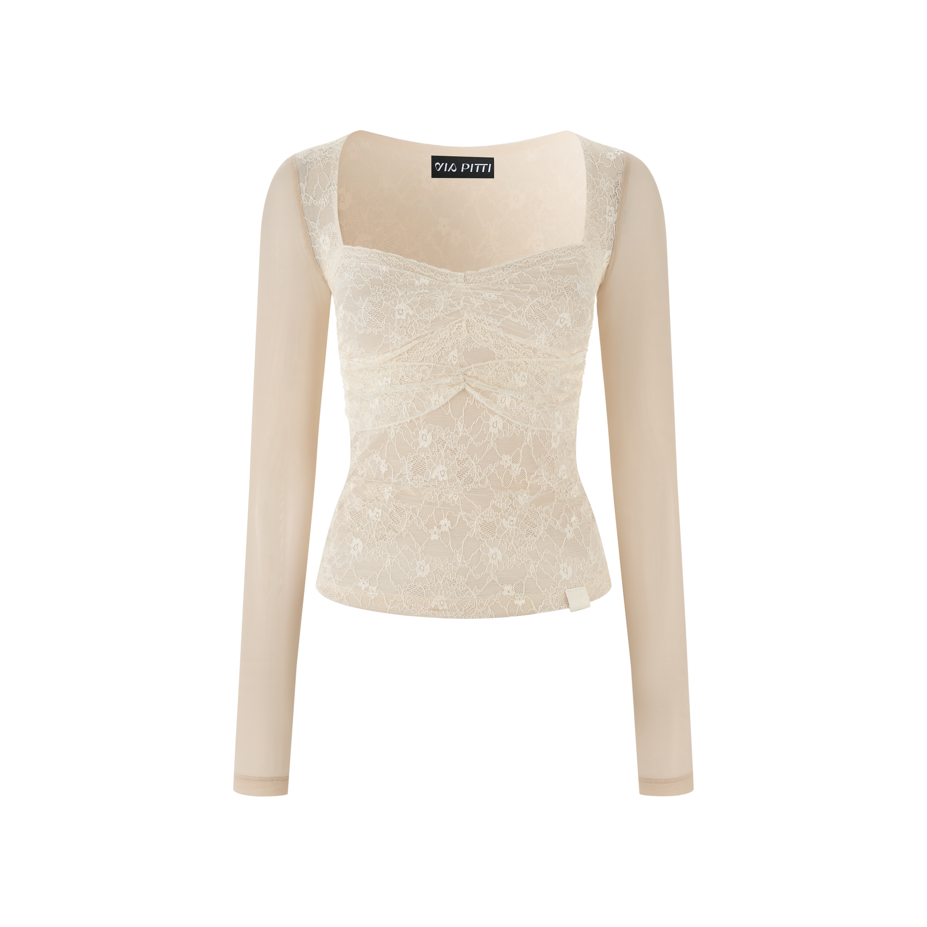 VIA PITTI VIAATP851 Lace mesh splicing slim fit long sleeved T