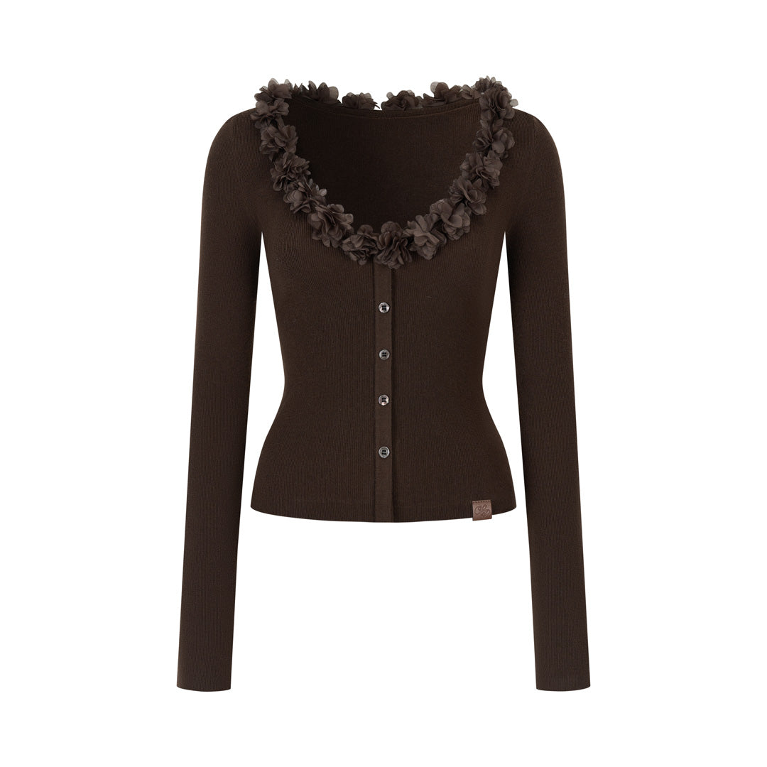 VIA PITTI VIAAK873 3D flower mulberry silk wool woven base top