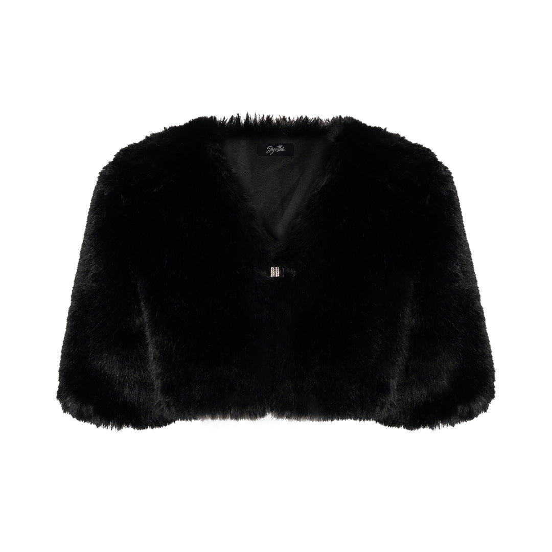 JYOSEI Black fur short sleeved shirt