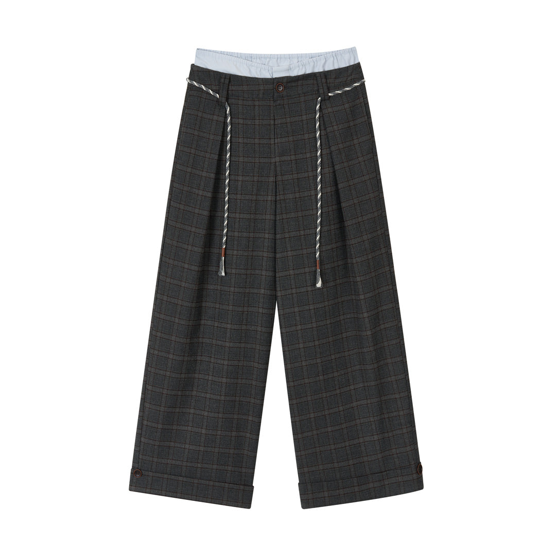 VIA PITTI VIADS649 Double waisted plaid wool casual pants