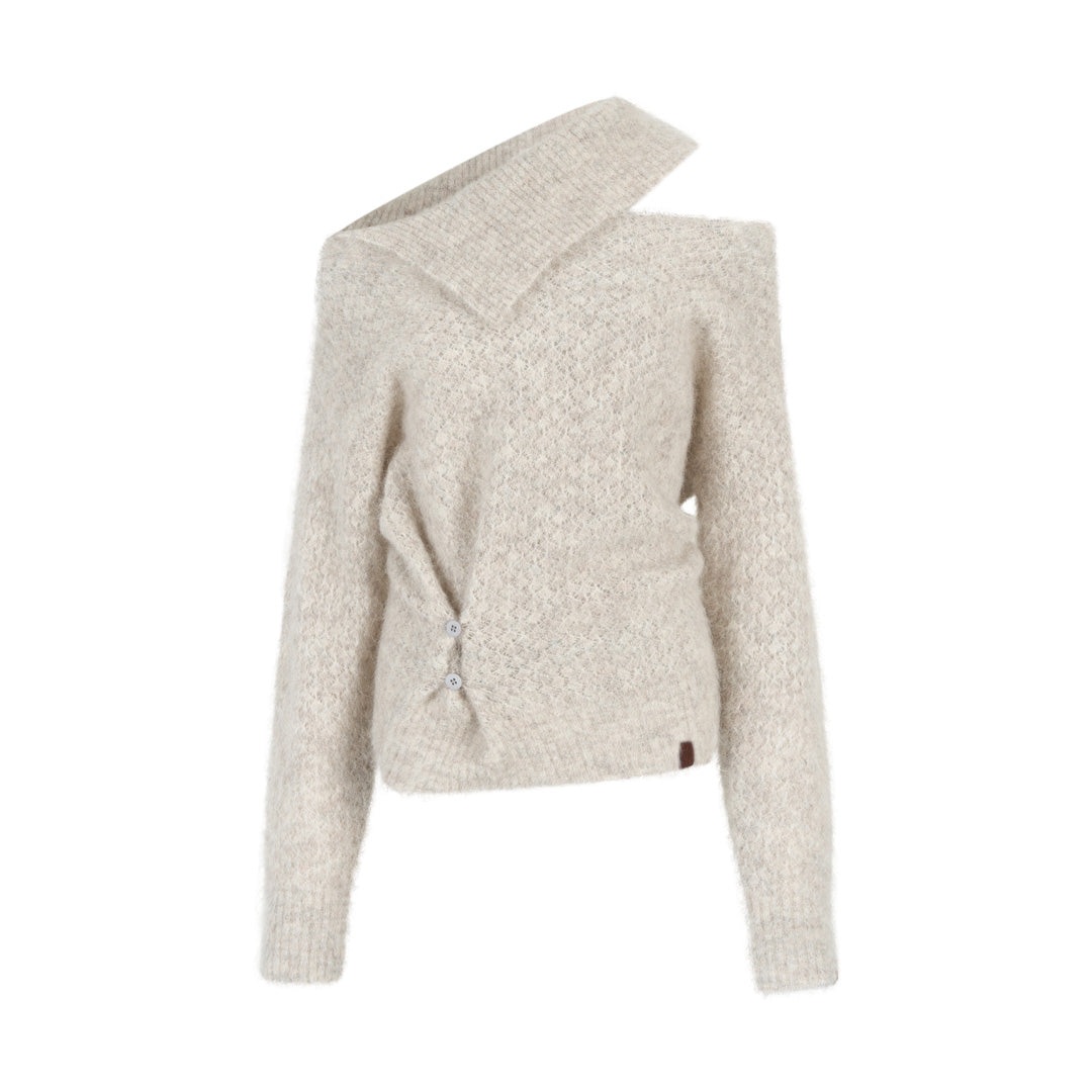 VIA PITTI VIAAK876 Off shoulder design with hollowed out alpaca wool sweater