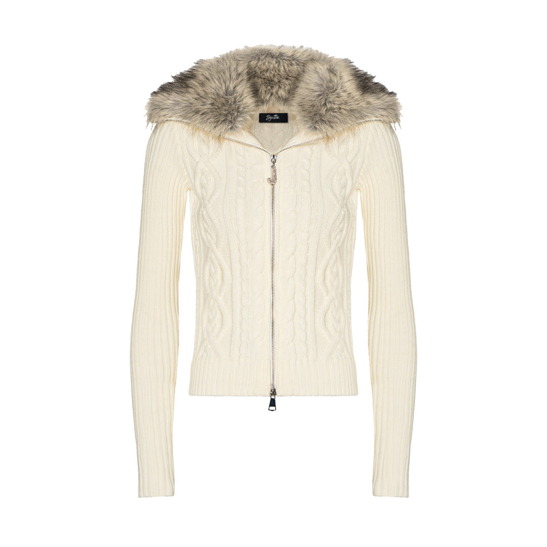 JYOSEI White fur collar sweater