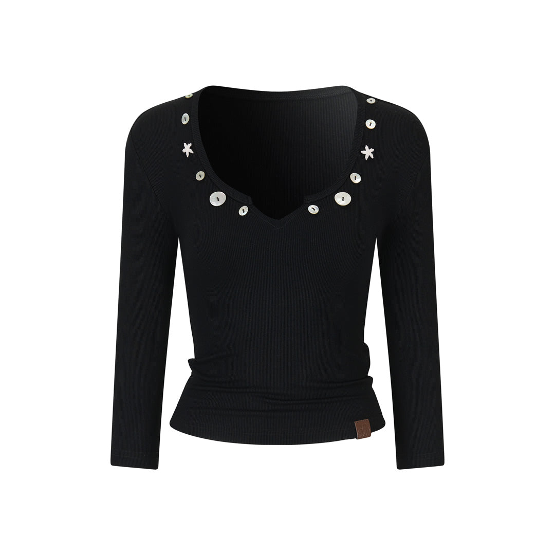 VIA PITTI VIAATP791 V-neck button decoration top