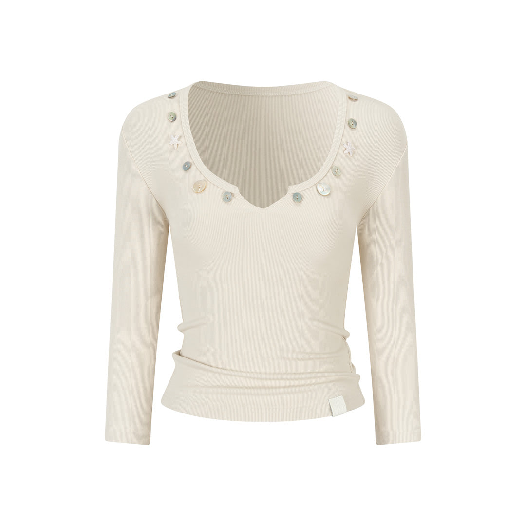 VIA PITTI VIAATP791 V-neck button decoration top