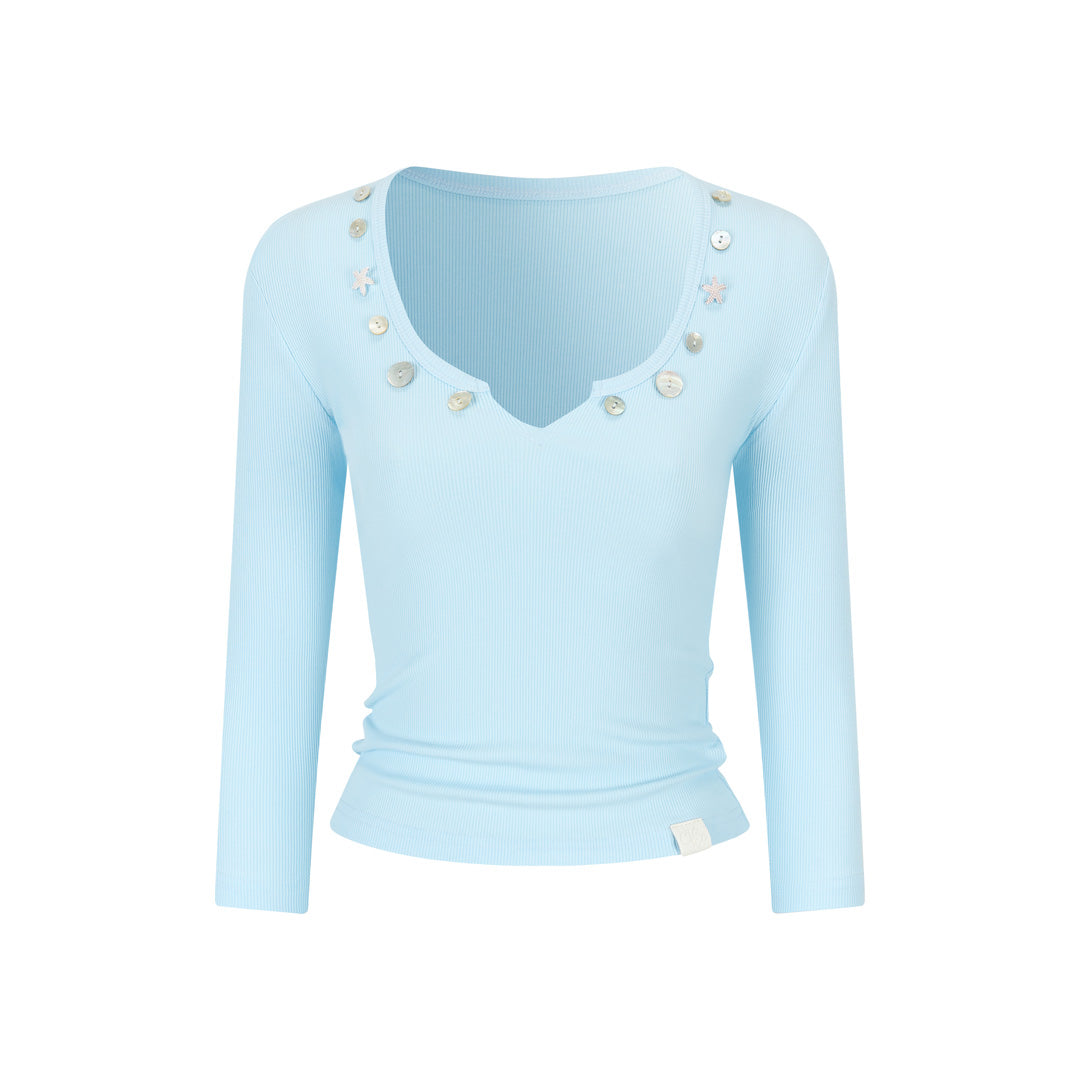 VIA PITTI VIAATP791 V-neck button decoration top